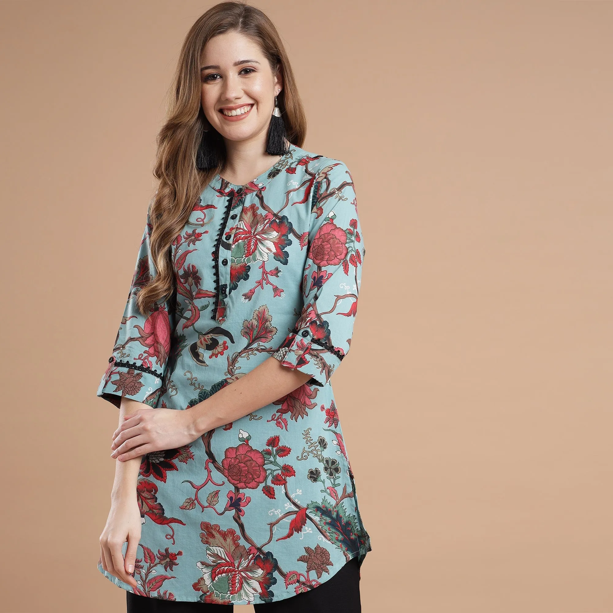 Rang Deep Women Teal Printed Rayon top