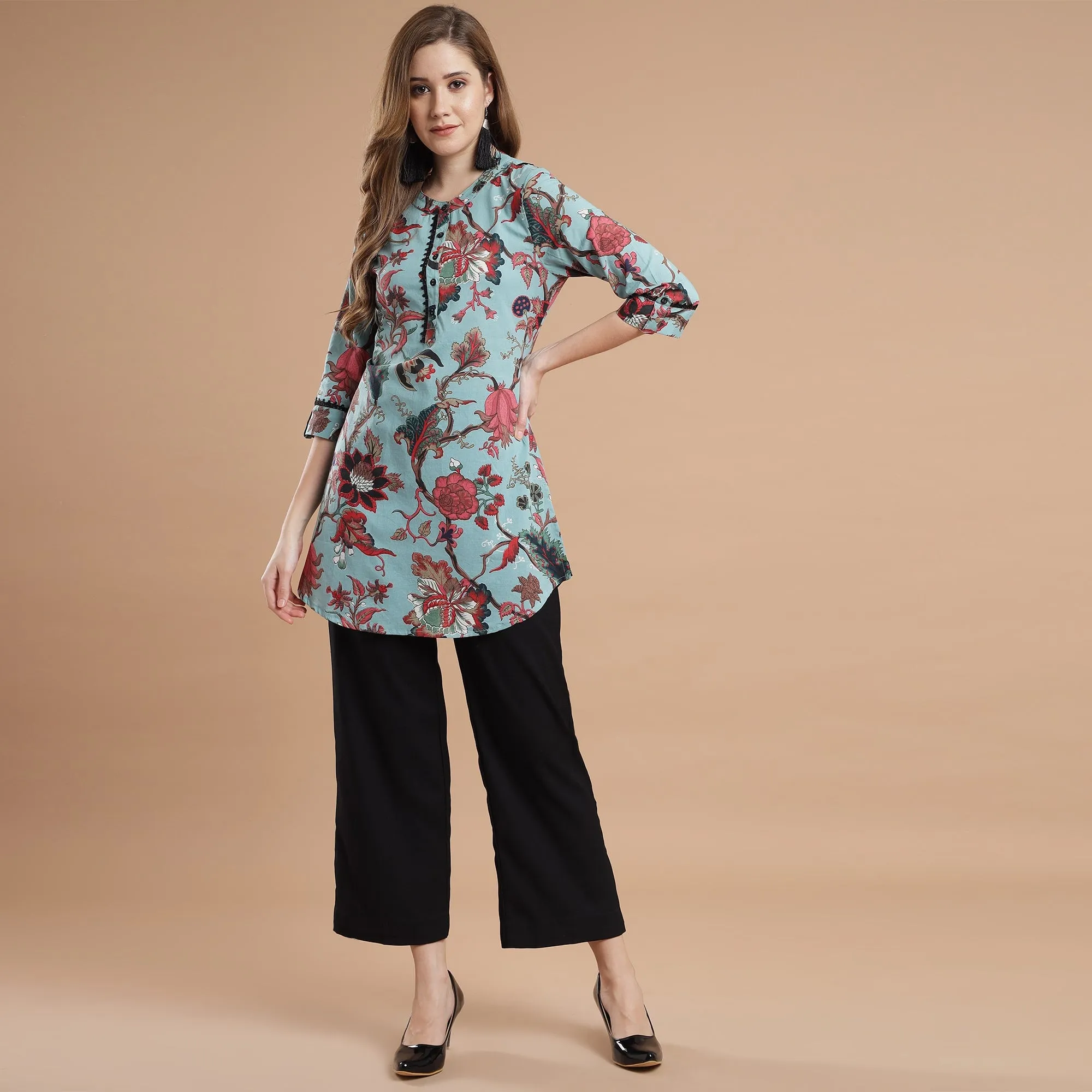 Rang Deep Women Teal Printed Rayon top