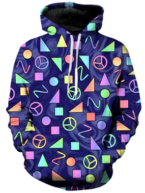 Retro Shapes Peace Symbols Blue Unisex Hoodie