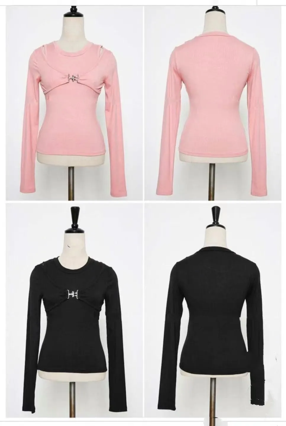 Ribbed Double Layer Sleeves Front Buckle Top