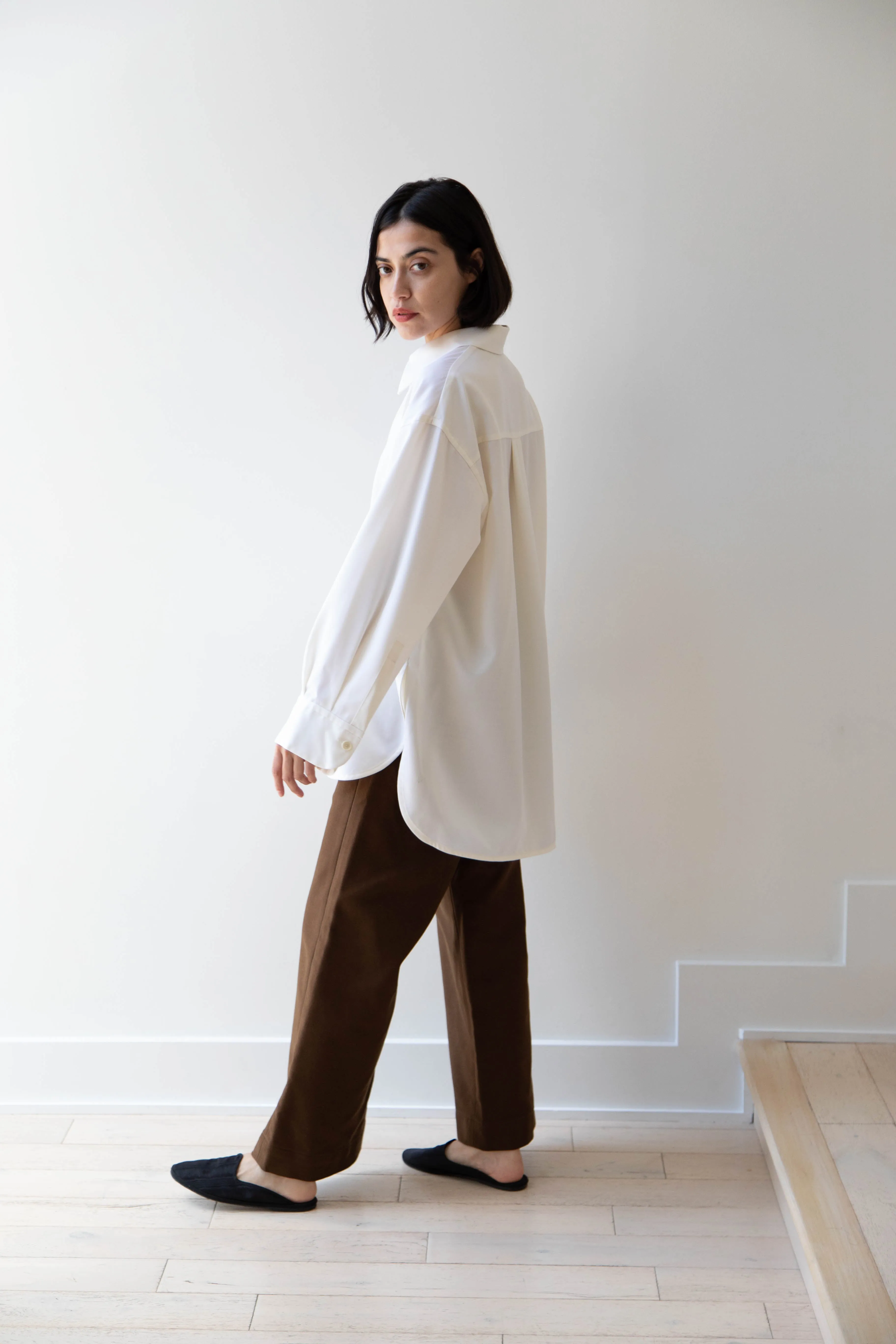 Sayaka Davis | Oversized Shirt in Ivory Wool Gabardine