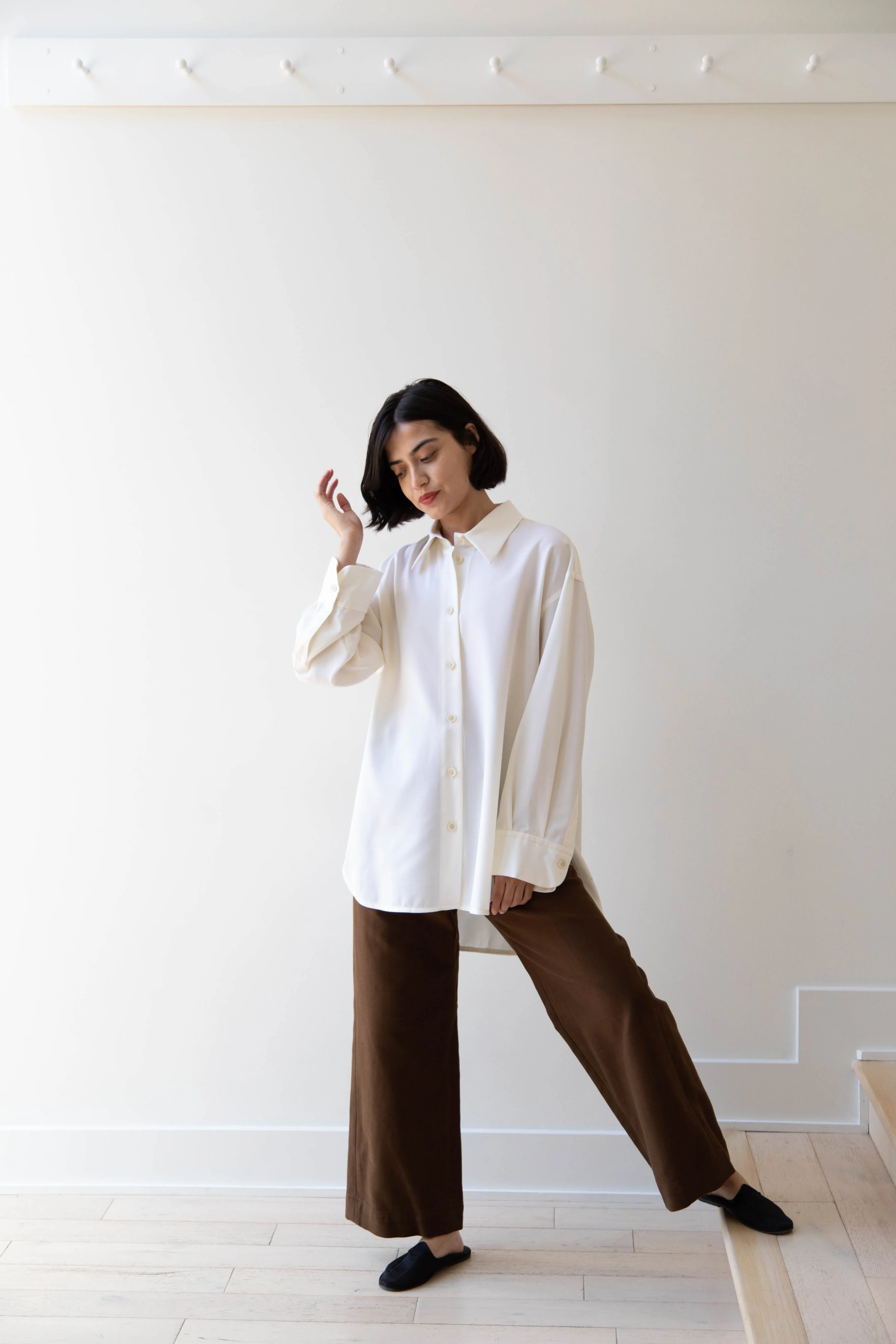 Sayaka Davis | Oversized Shirt in Ivory Wool Gabardine