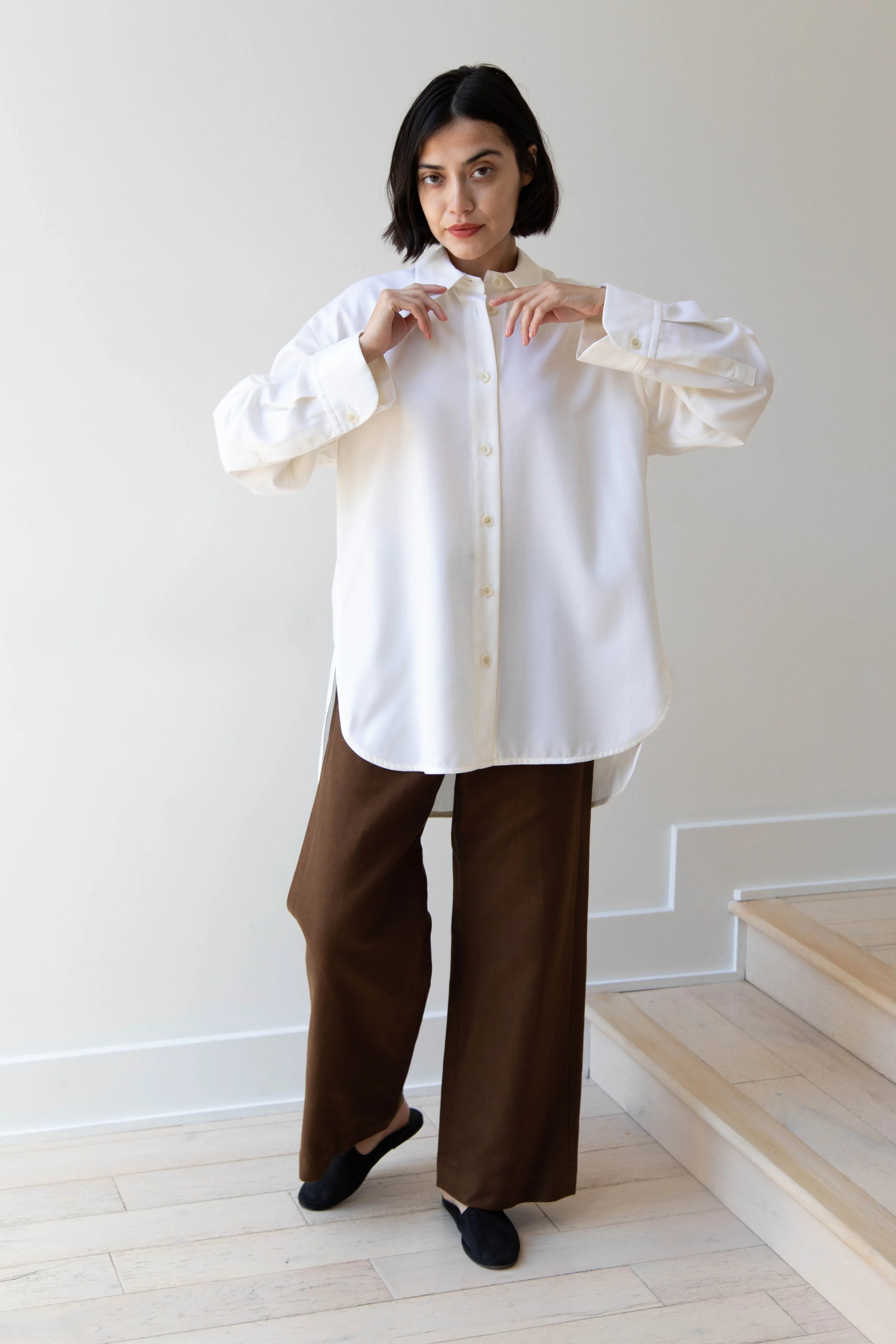 Sayaka Davis | Oversized Shirt in Ivory Wool Gabardine