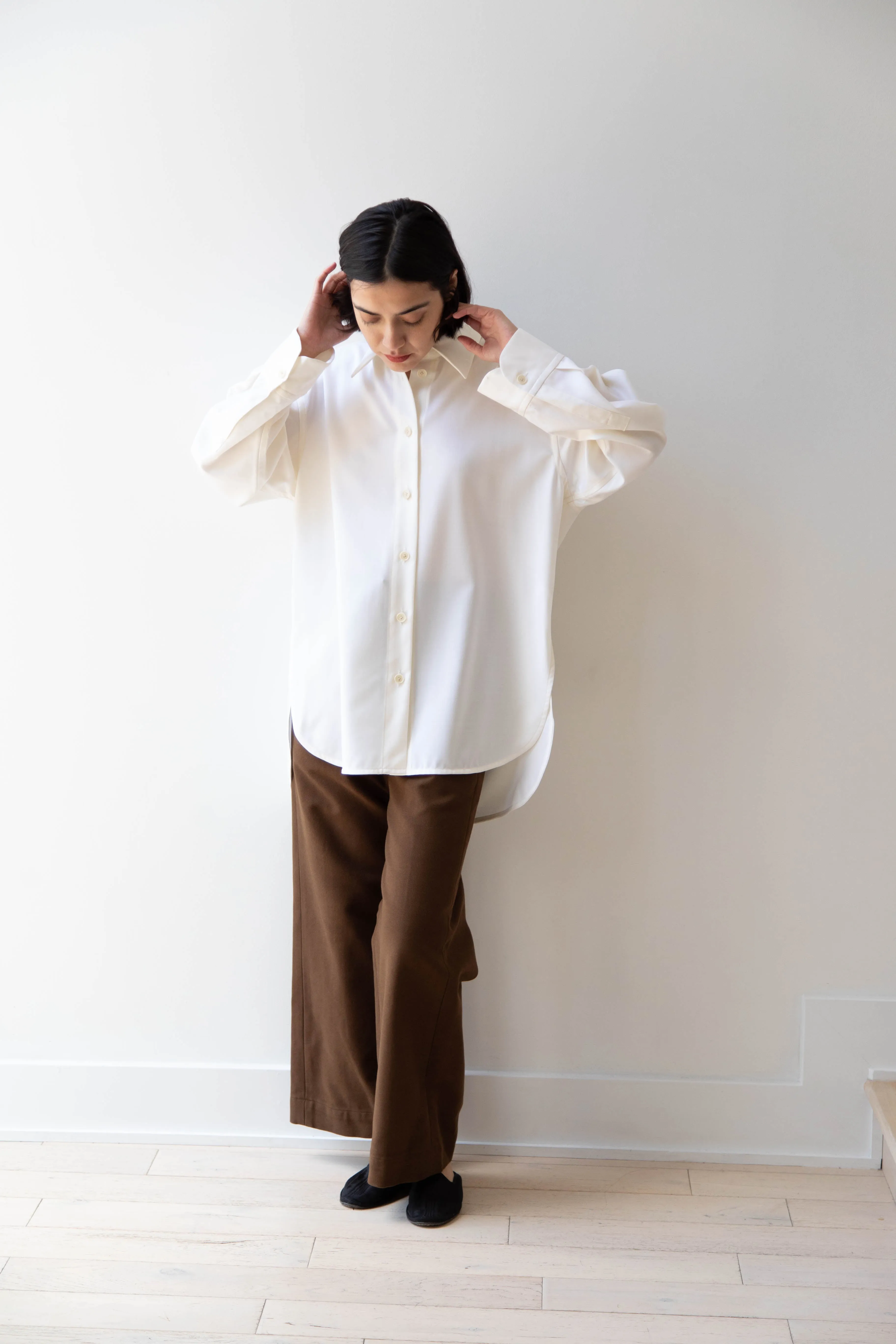 Sayaka Davis | Oversized Shirt in Ivory Wool Gabardine