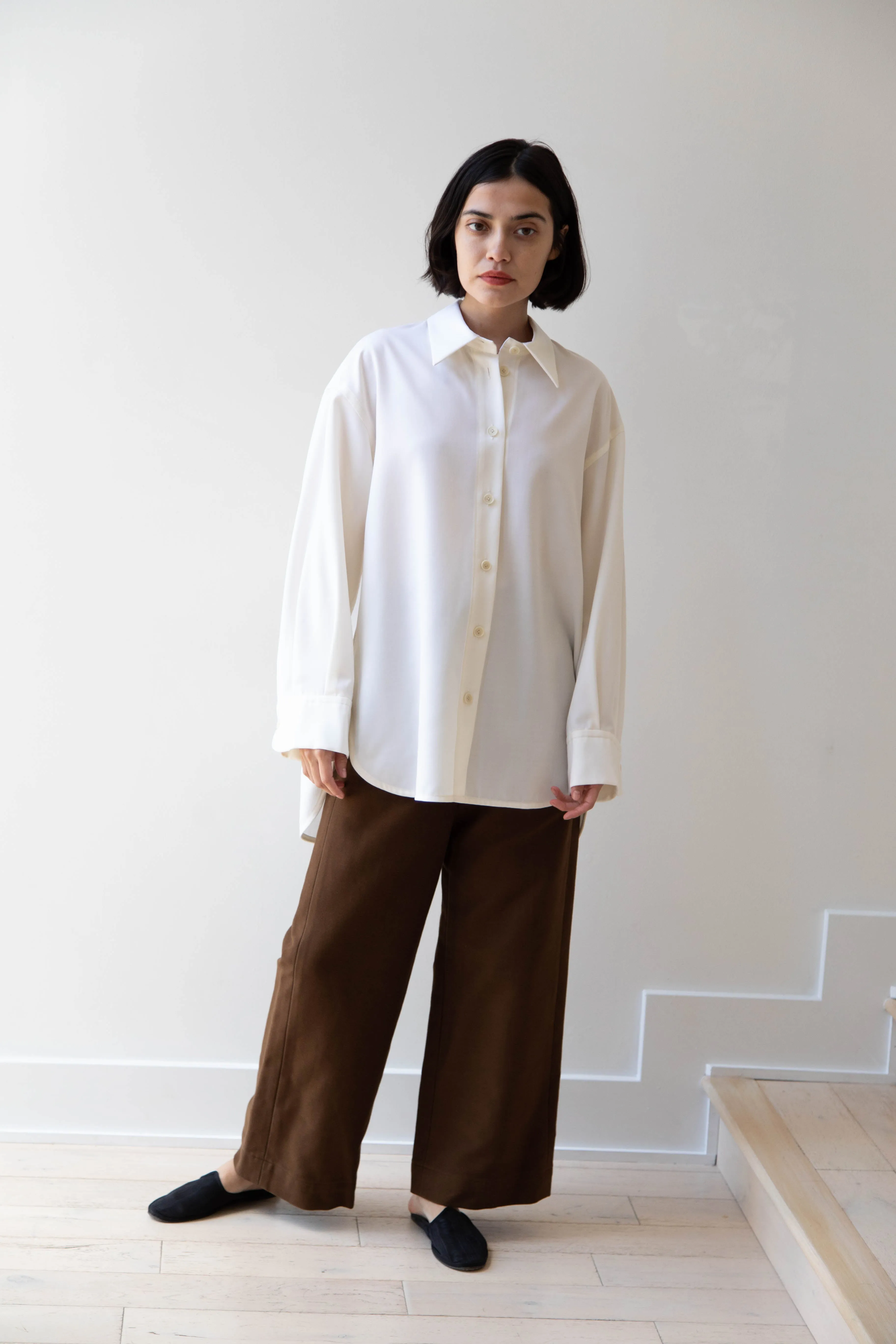 Sayaka Davis | Oversized Shirt in Ivory Wool Gabardine