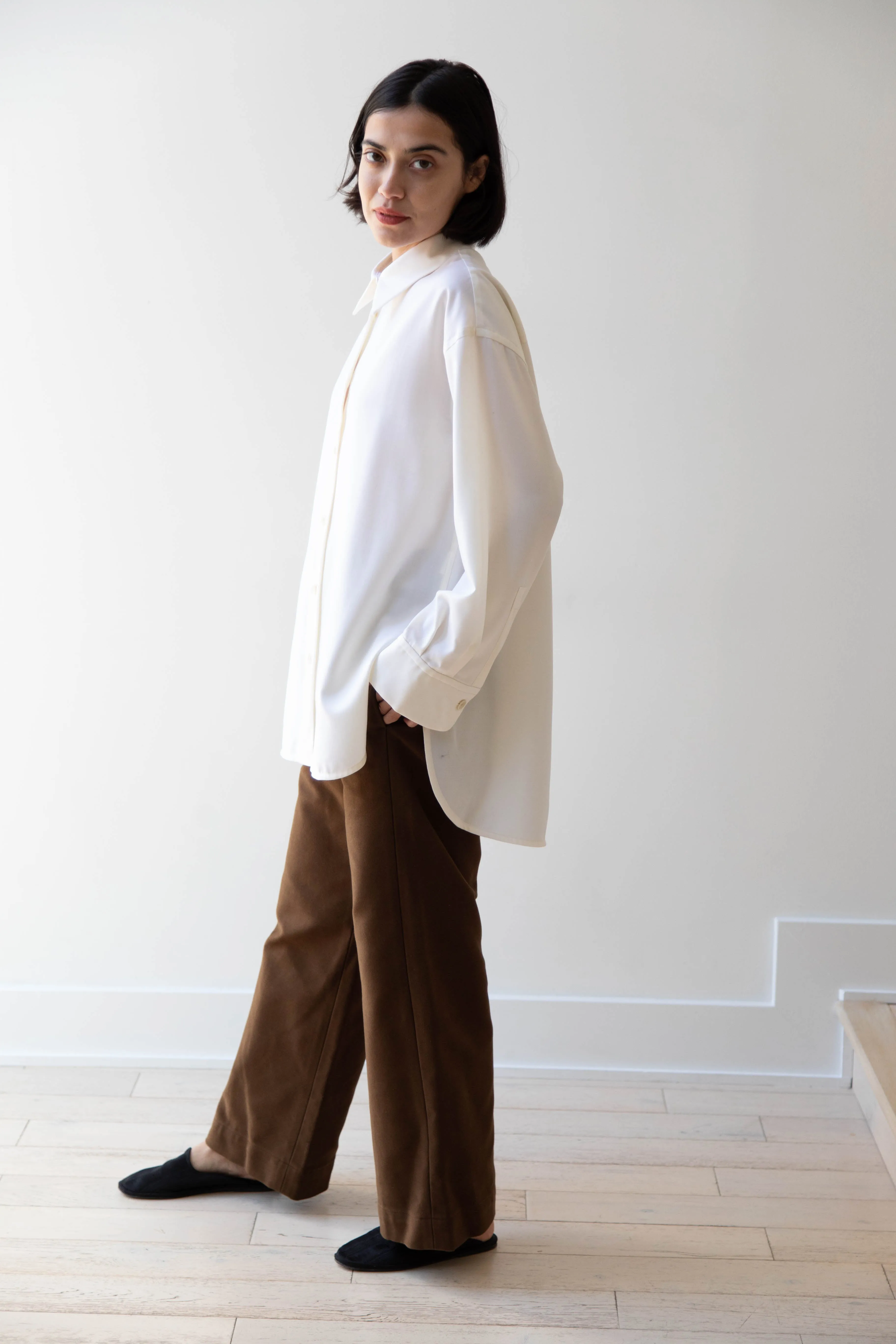 Sayaka Davis | Oversized Shirt in Ivory Wool Gabardine