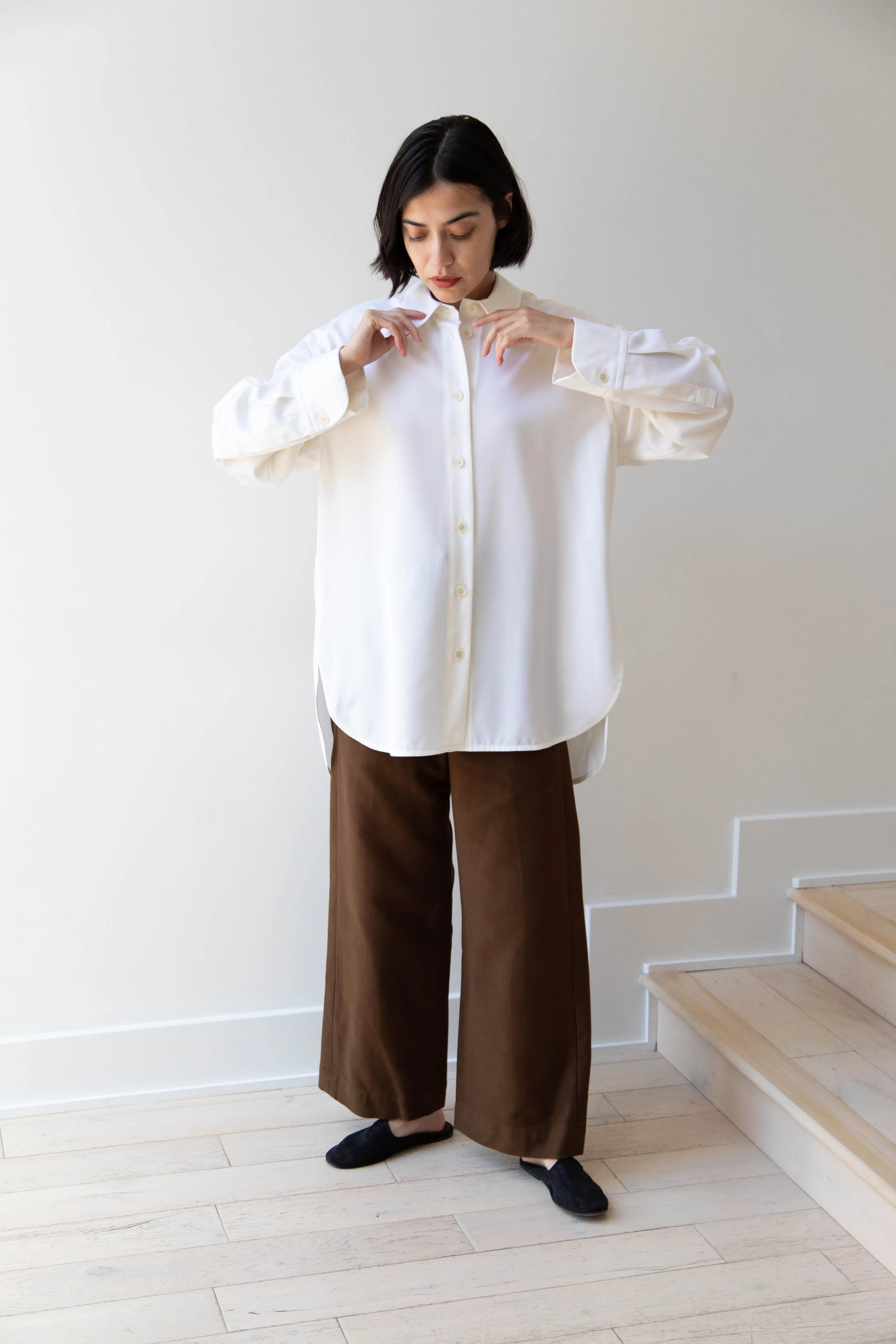 Sayaka Davis | Oversized Shirt in Ivory Wool Gabardine
