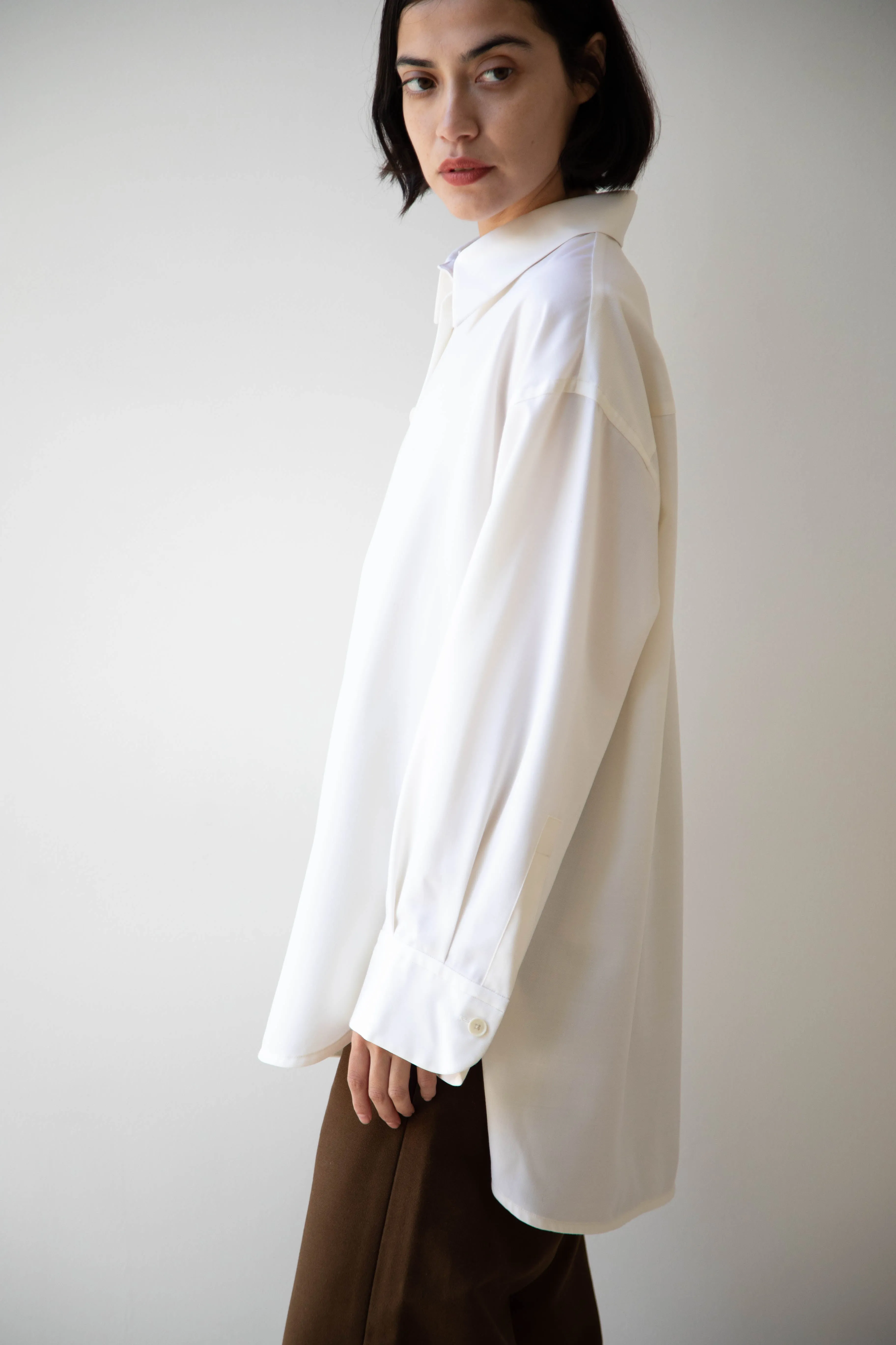Sayaka Davis | Oversized Shirt in Ivory Wool Gabardine