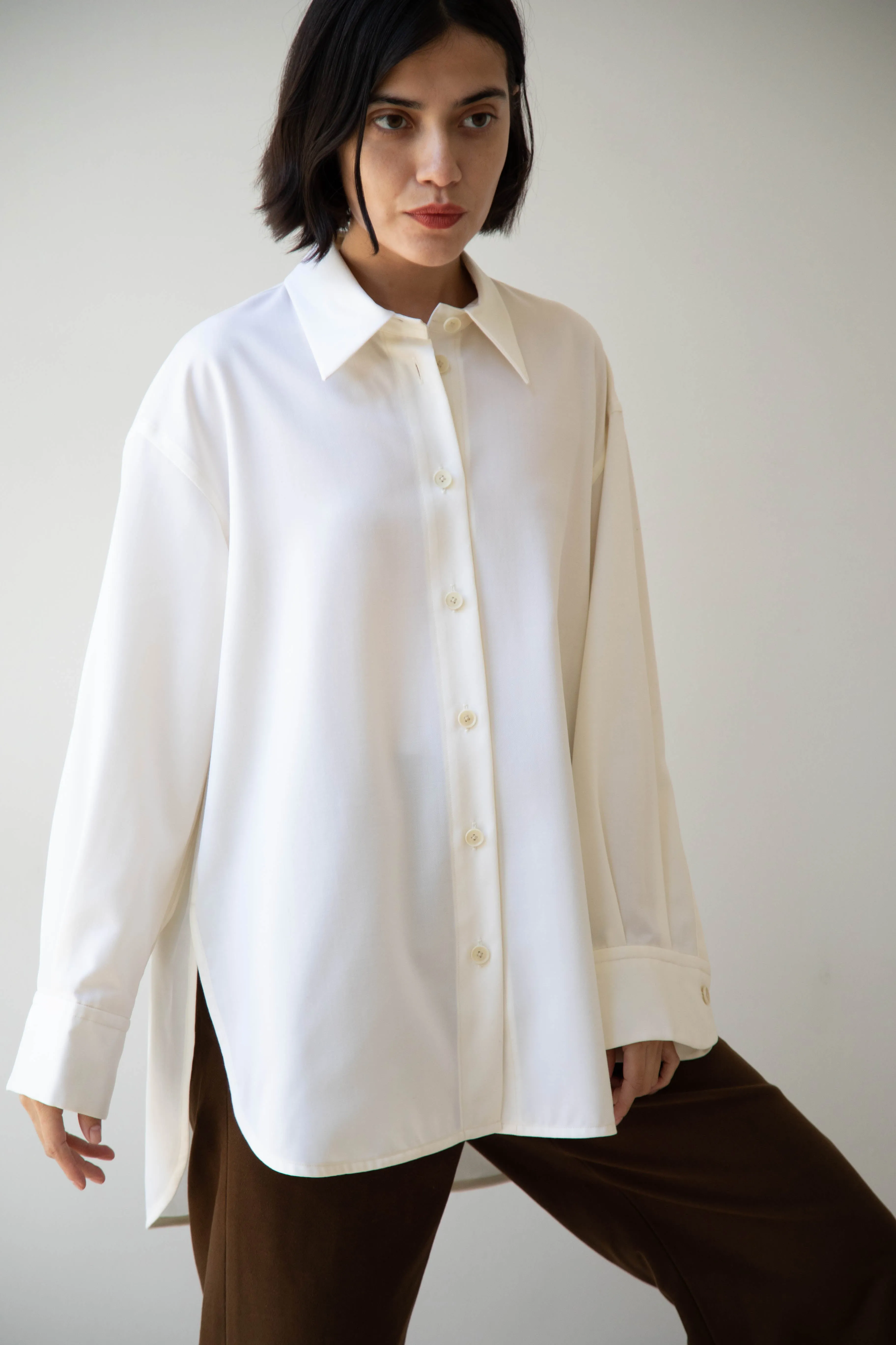 Sayaka Davis | Oversized Shirt in Ivory Wool Gabardine