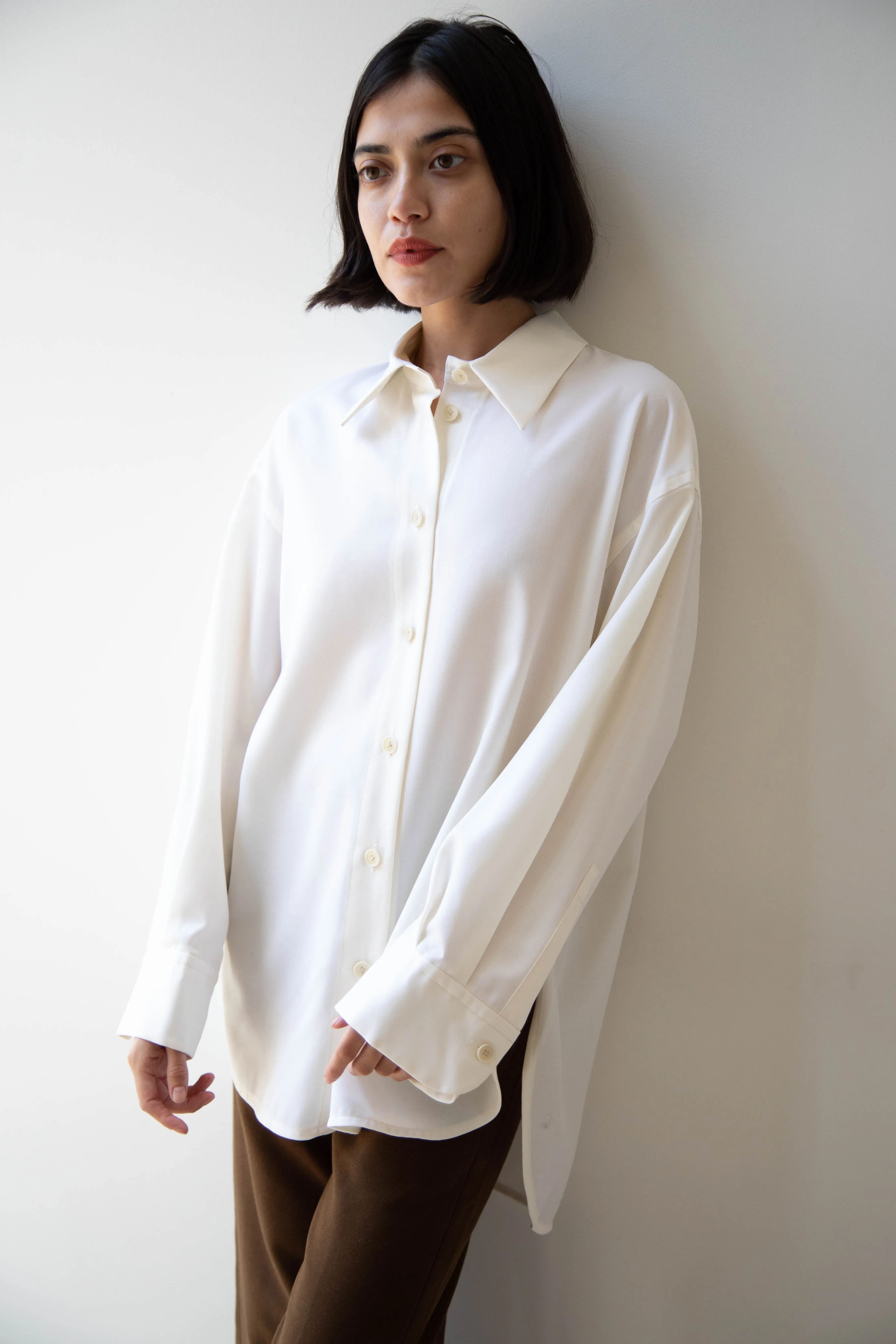 Sayaka Davis | Oversized Shirt in Ivory Wool Gabardine