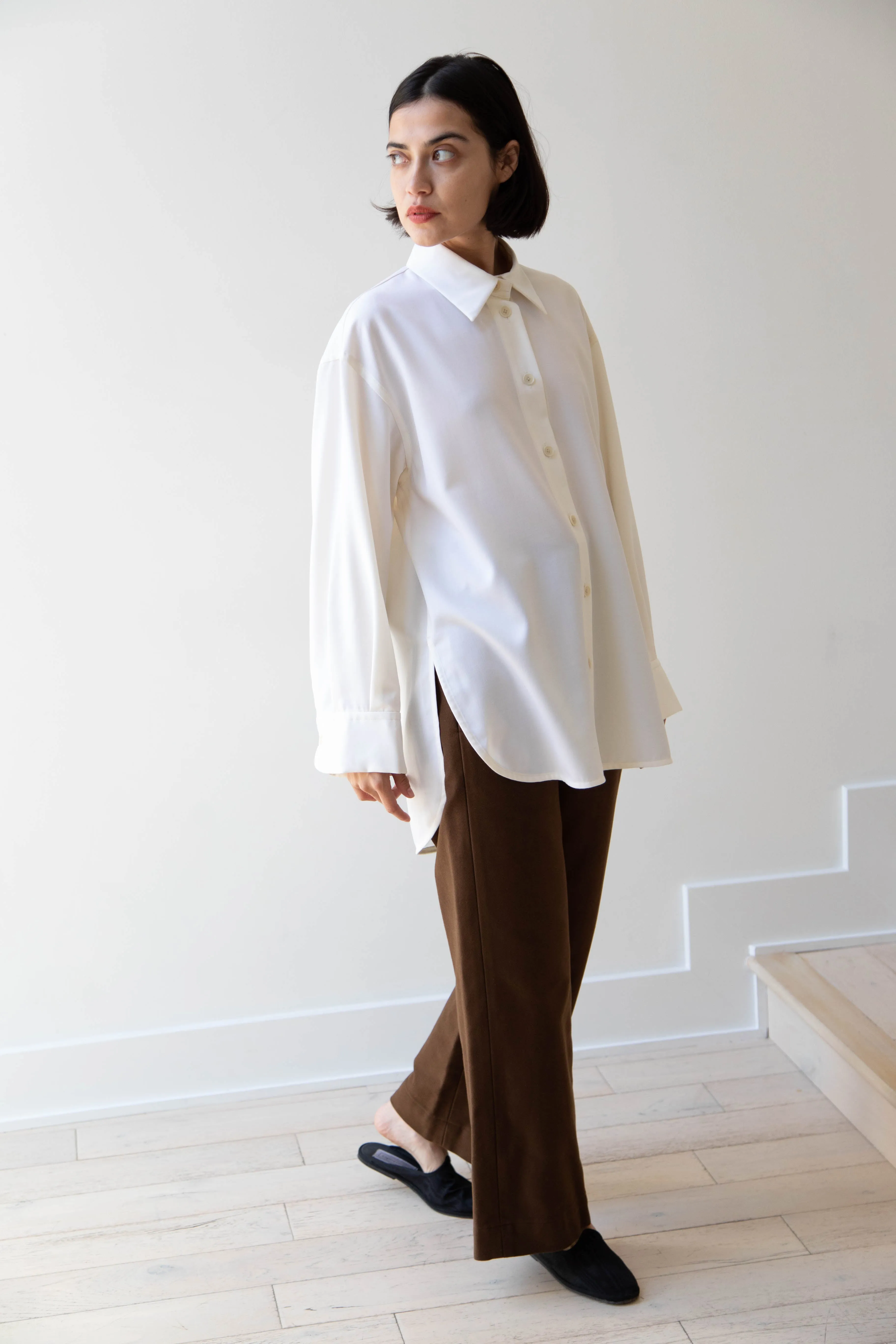 Sayaka Davis | Oversized Shirt in Ivory Wool Gabardine
