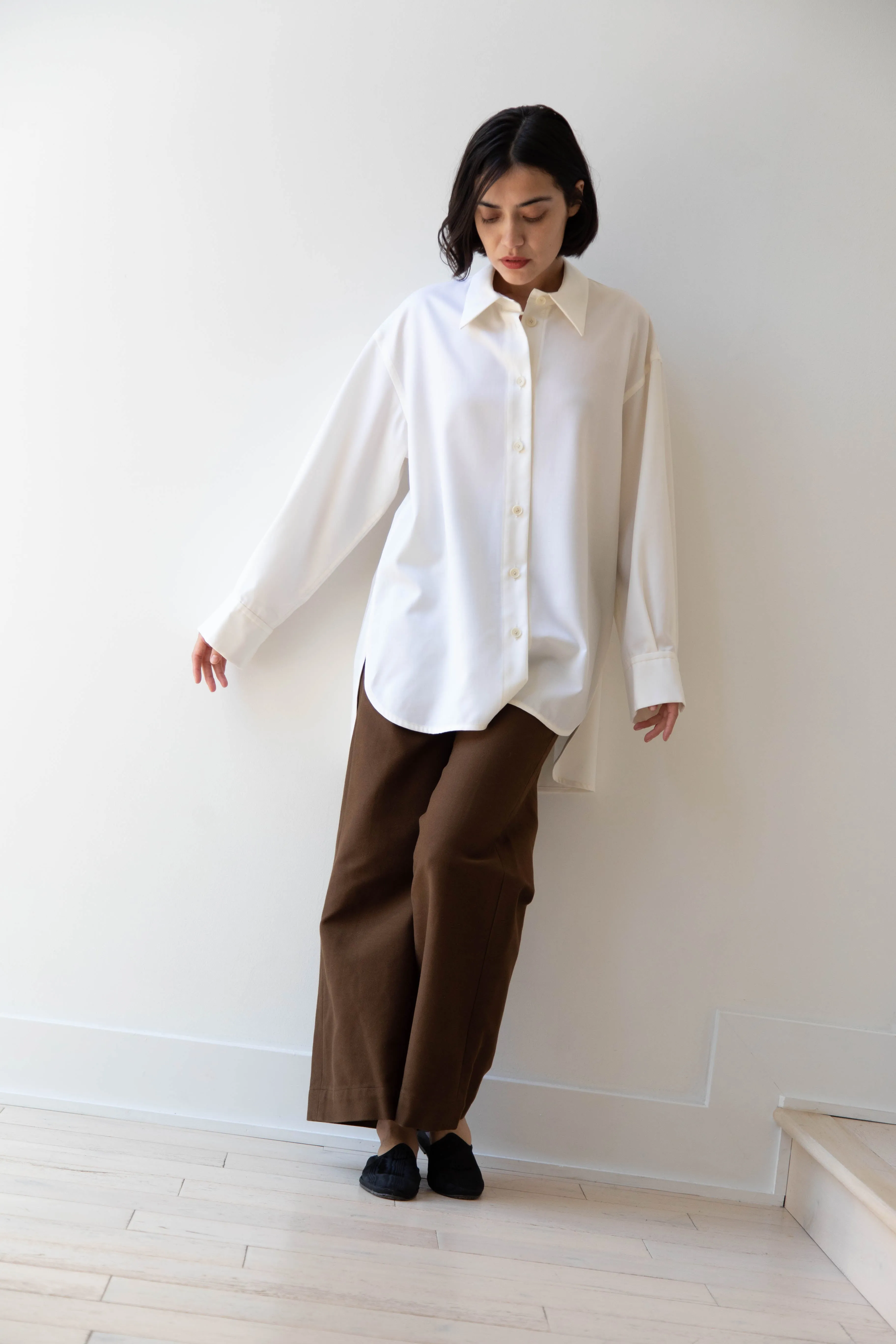 Sayaka Davis | Oversized Shirt in Ivory Wool Gabardine