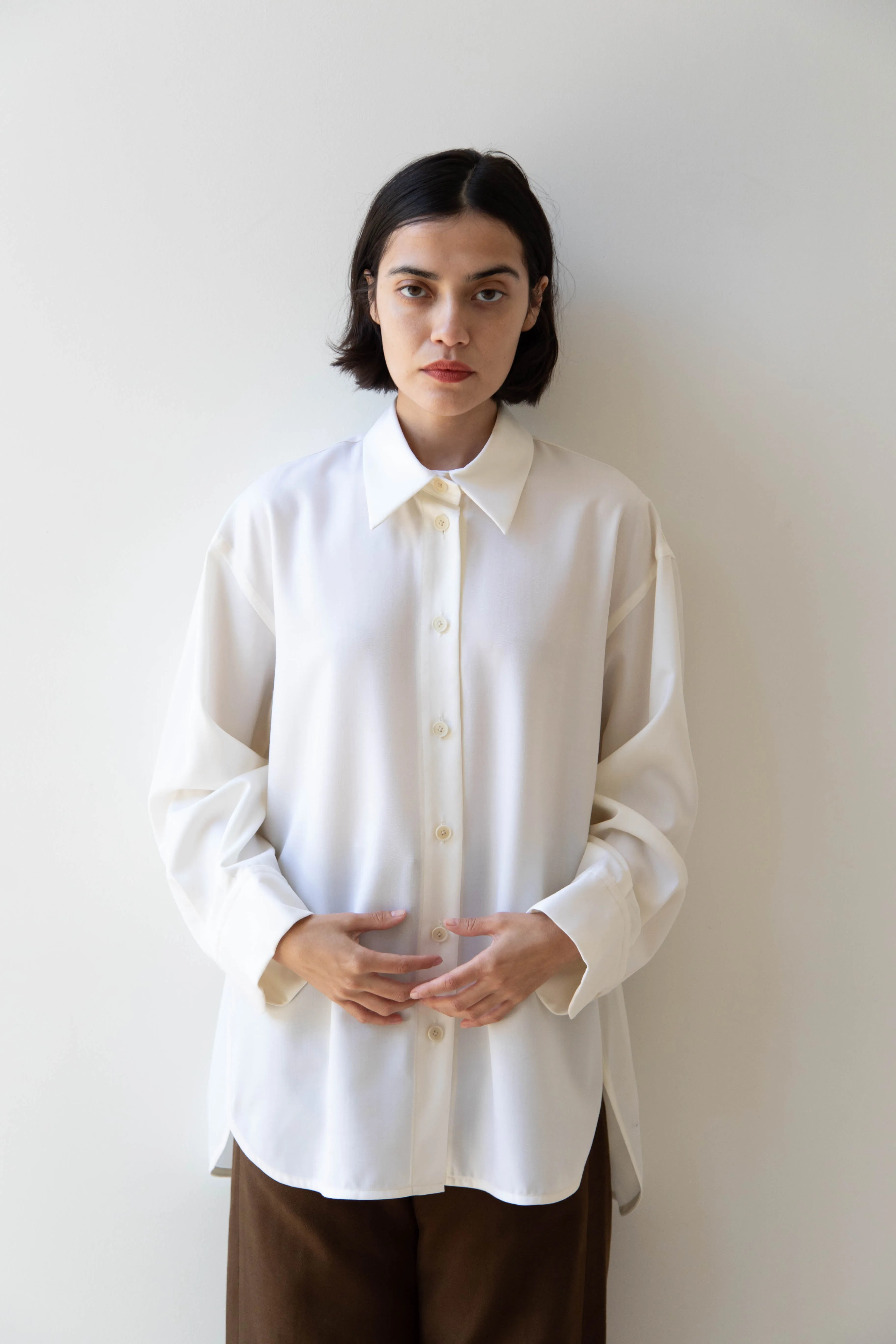 Sayaka Davis | Oversized Shirt in Ivory Wool Gabardine