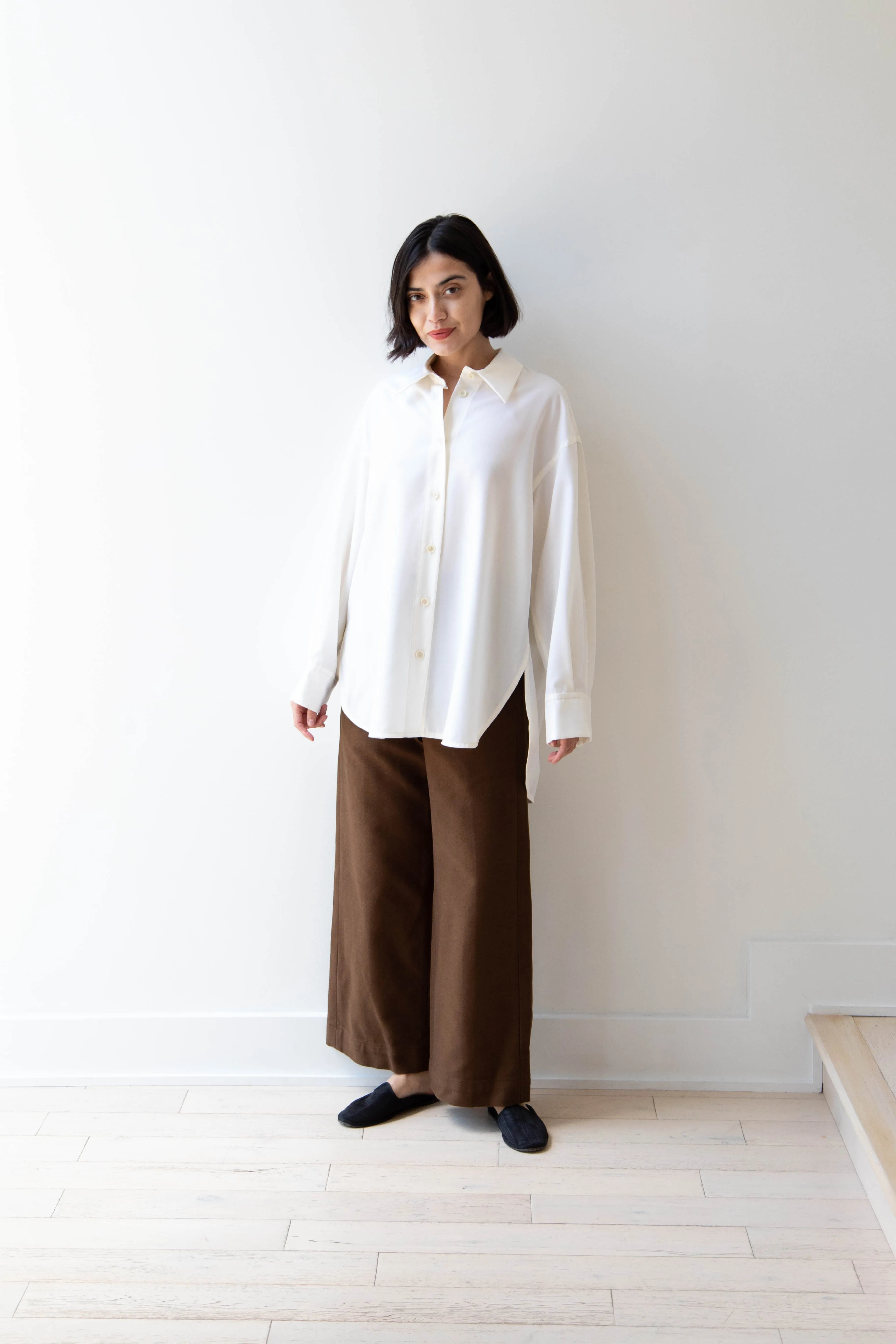 Sayaka Davis | Oversized Shirt in Ivory Wool Gabardine