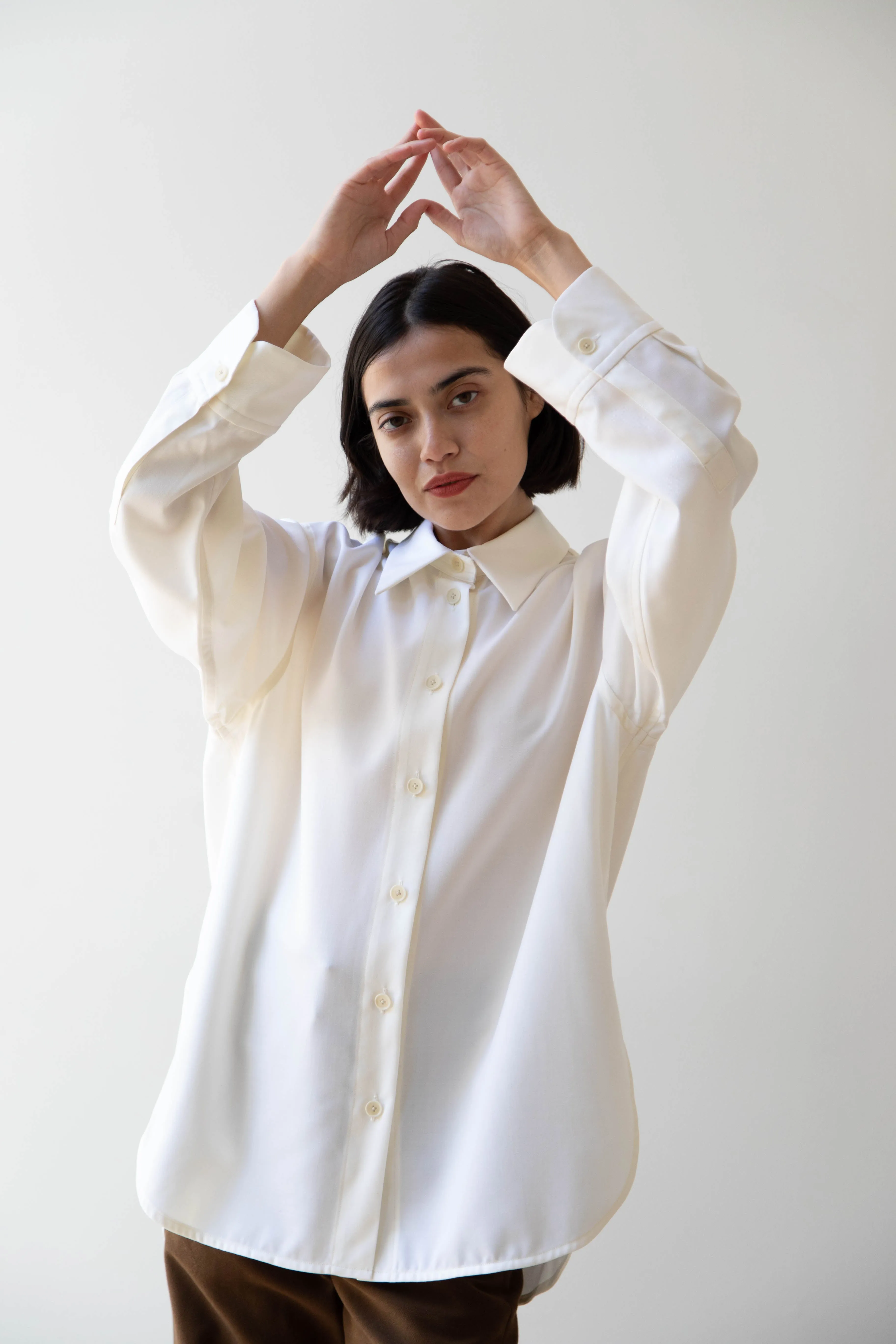Sayaka Davis | Oversized Shirt in Ivory Wool Gabardine