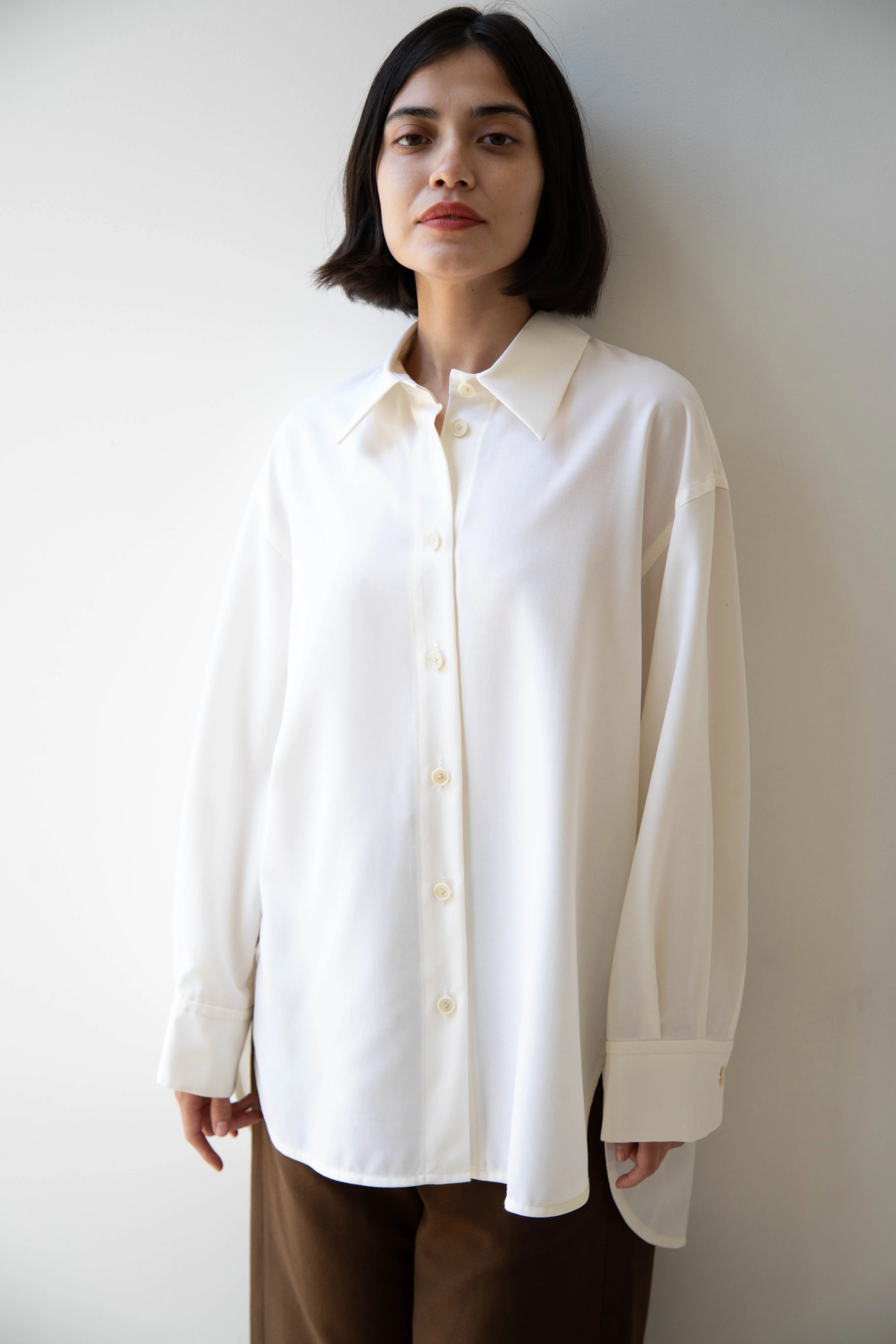 Sayaka Davis | Oversized Shirt in Ivory Wool Gabardine