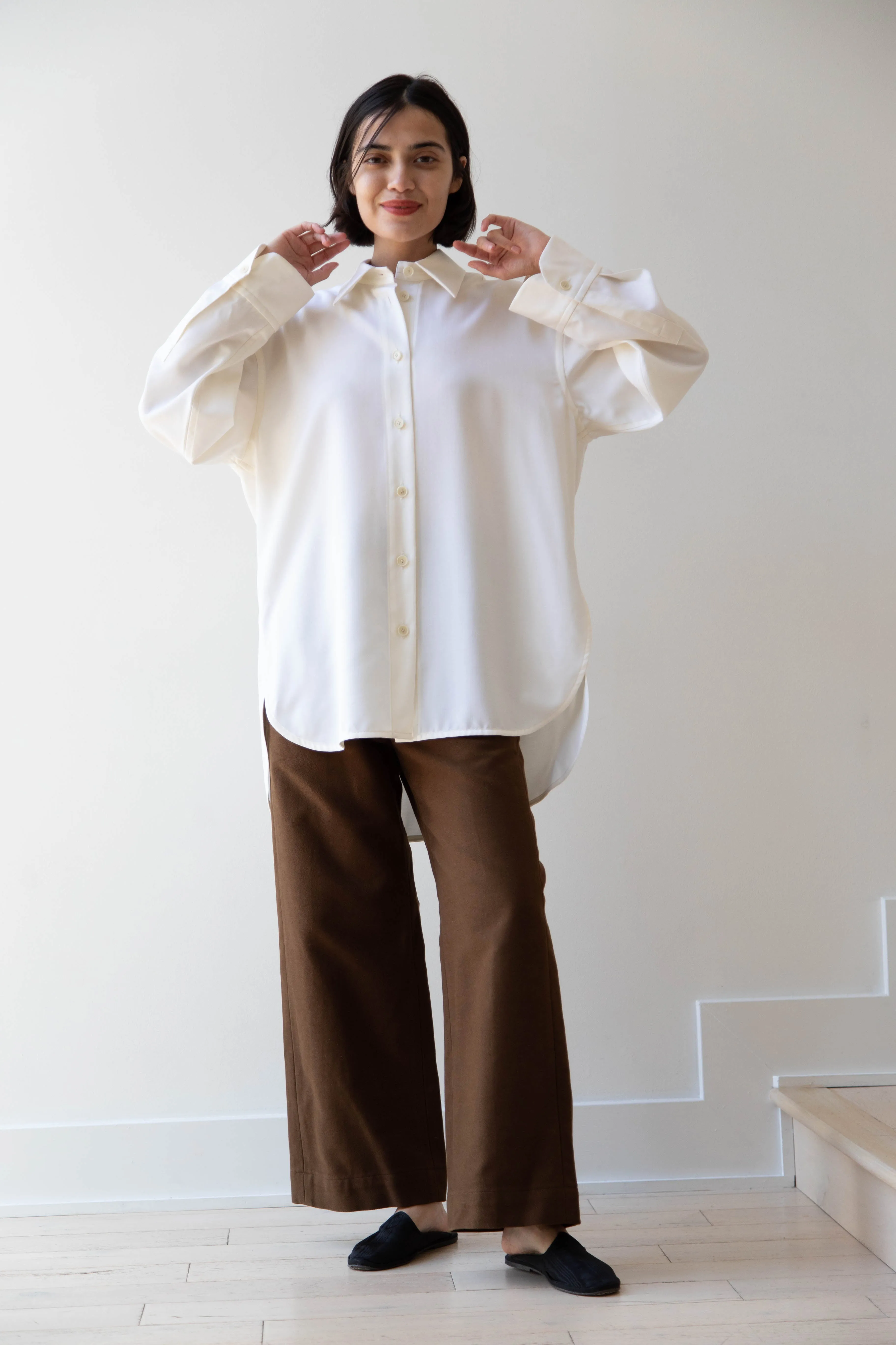 Sayaka Davis | Oversized Shirt in Ivory Wool Gabardine