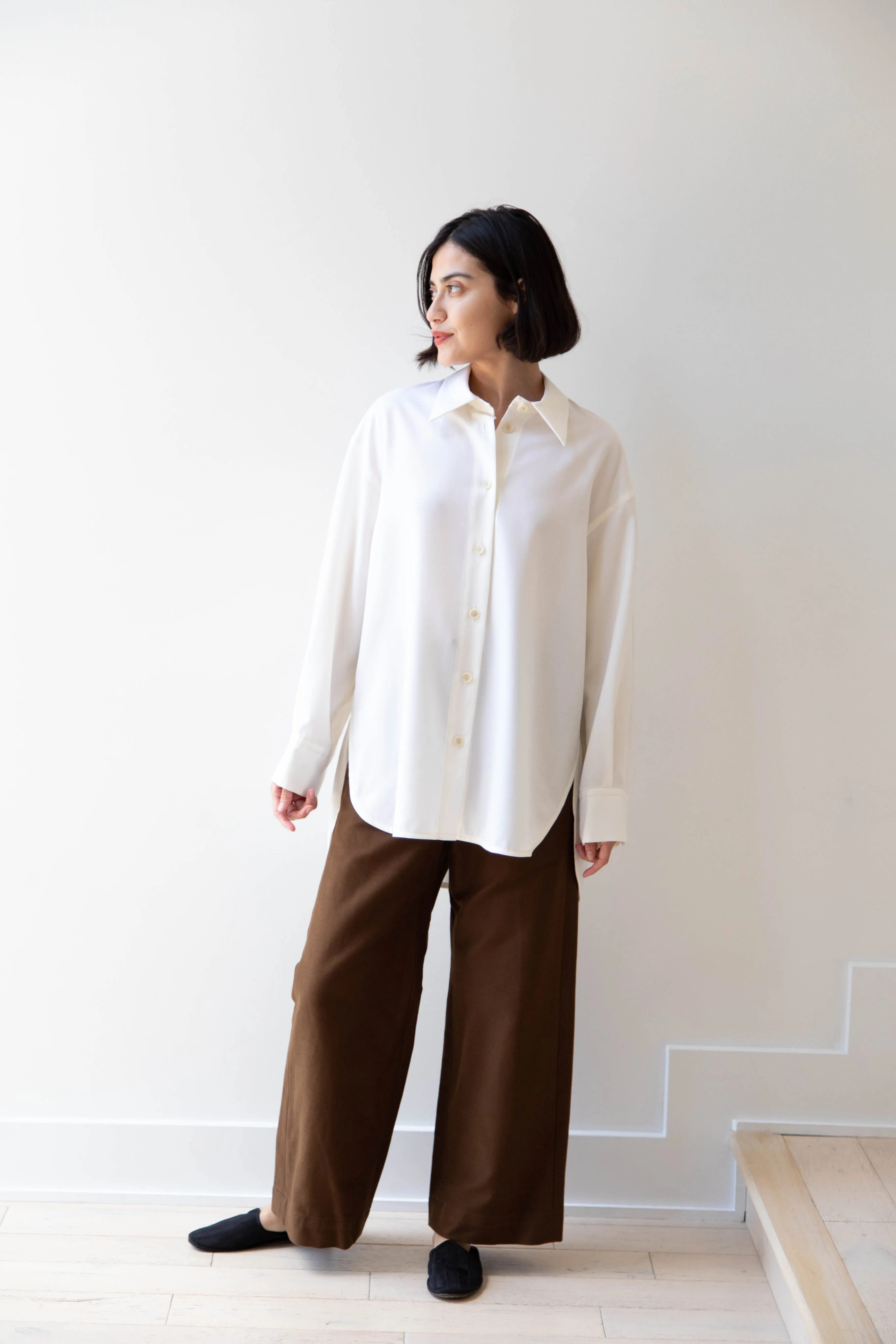 Sayaka Davis | Oversized Shirt in Ivory Wool Gabardine
