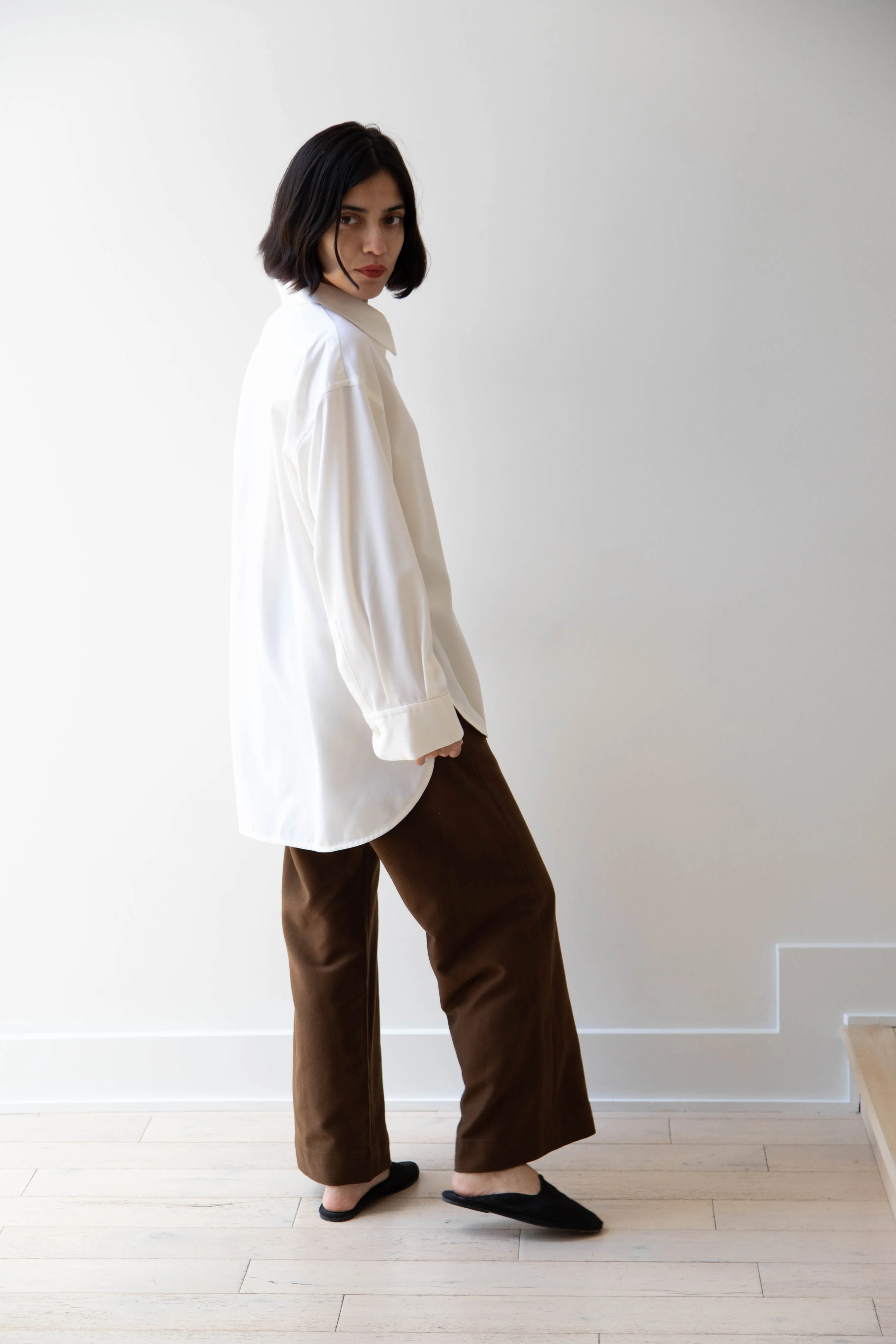 Sayaka Davis | Oversized Shirt in Ivory Wool Gabardine