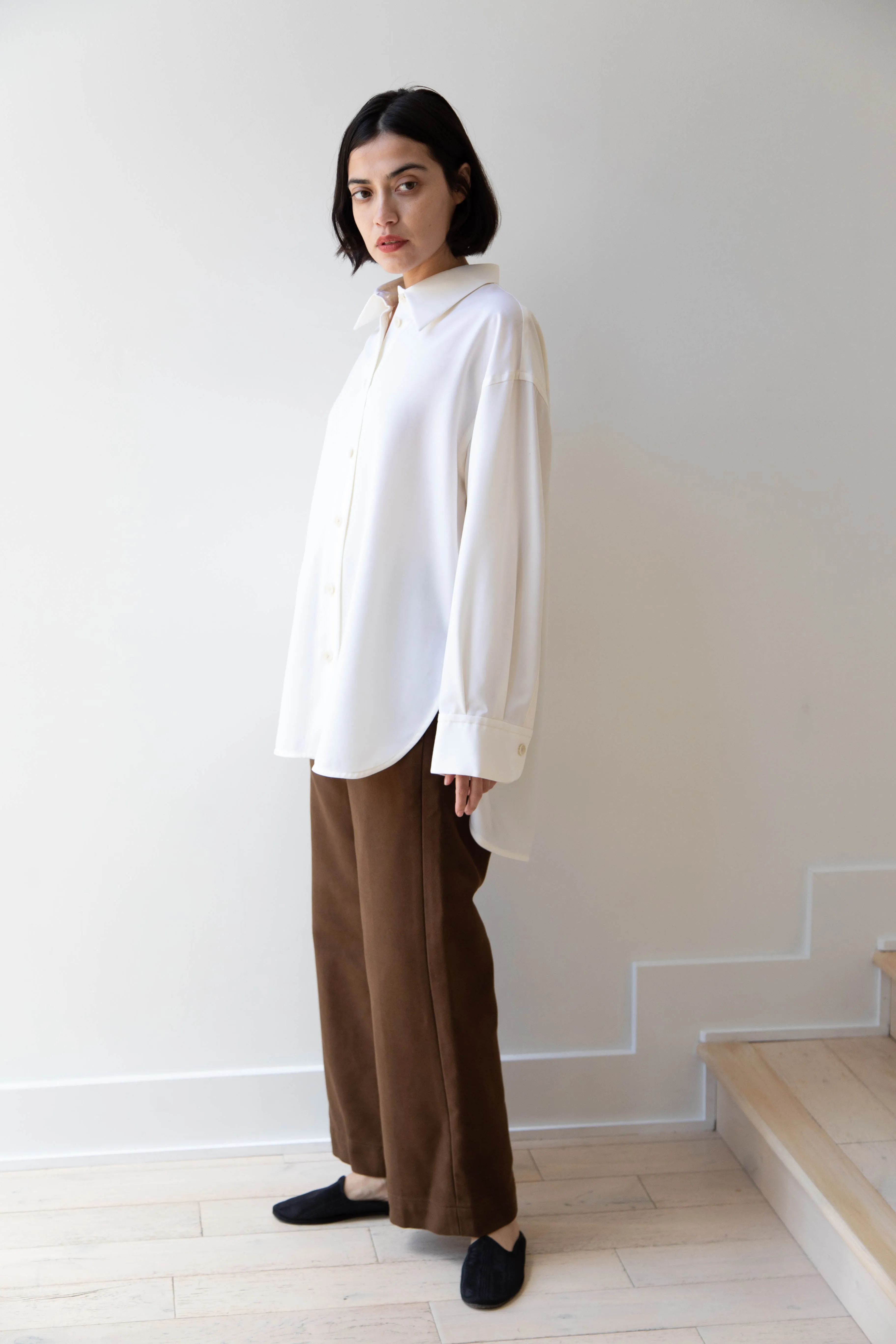 Sayaka Davis | Oversized Shirt in Ivory Wool Gabardine