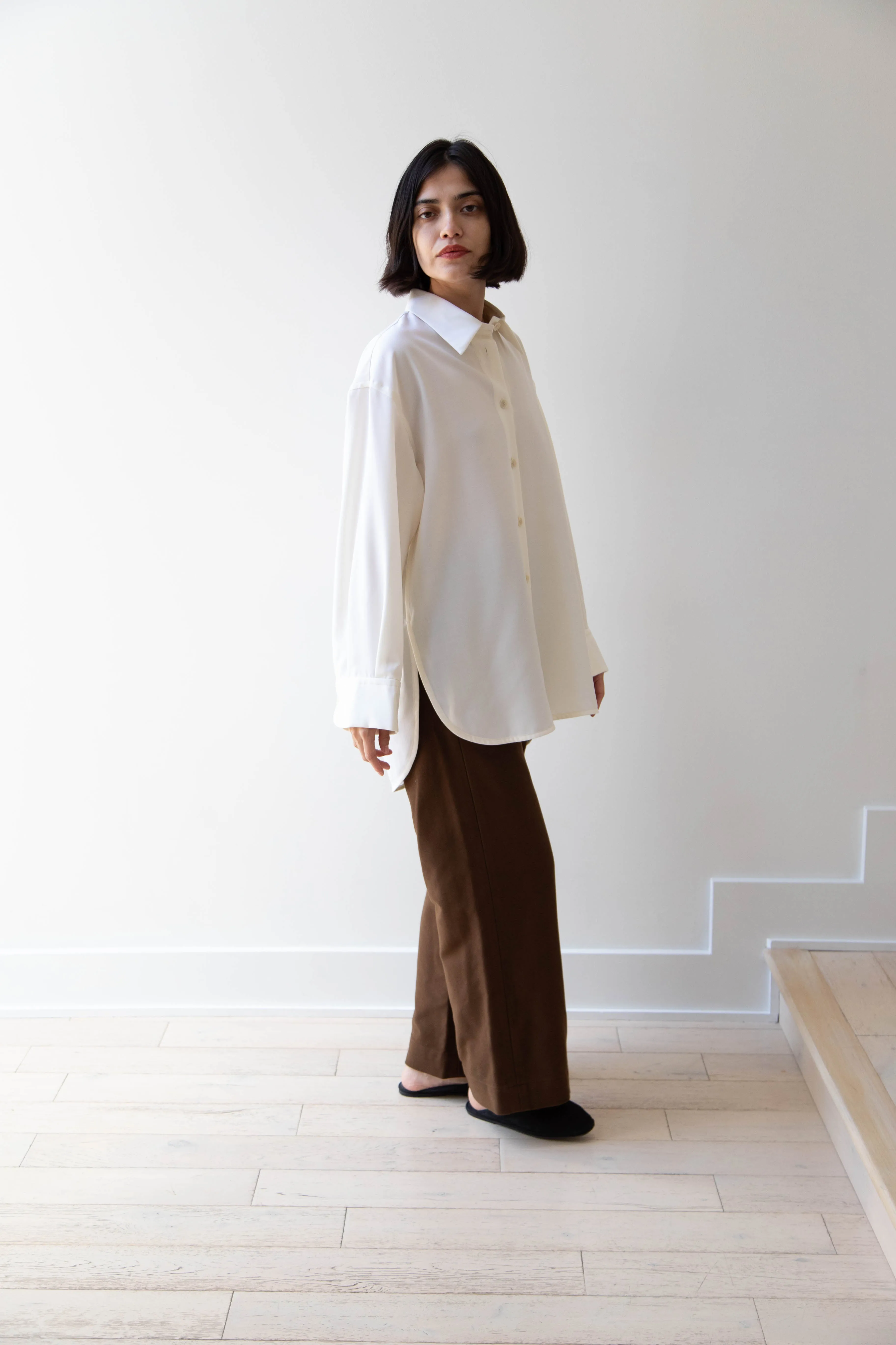 Sayaka Davis | Oversized Shirt in Ivory Wool Gabardine