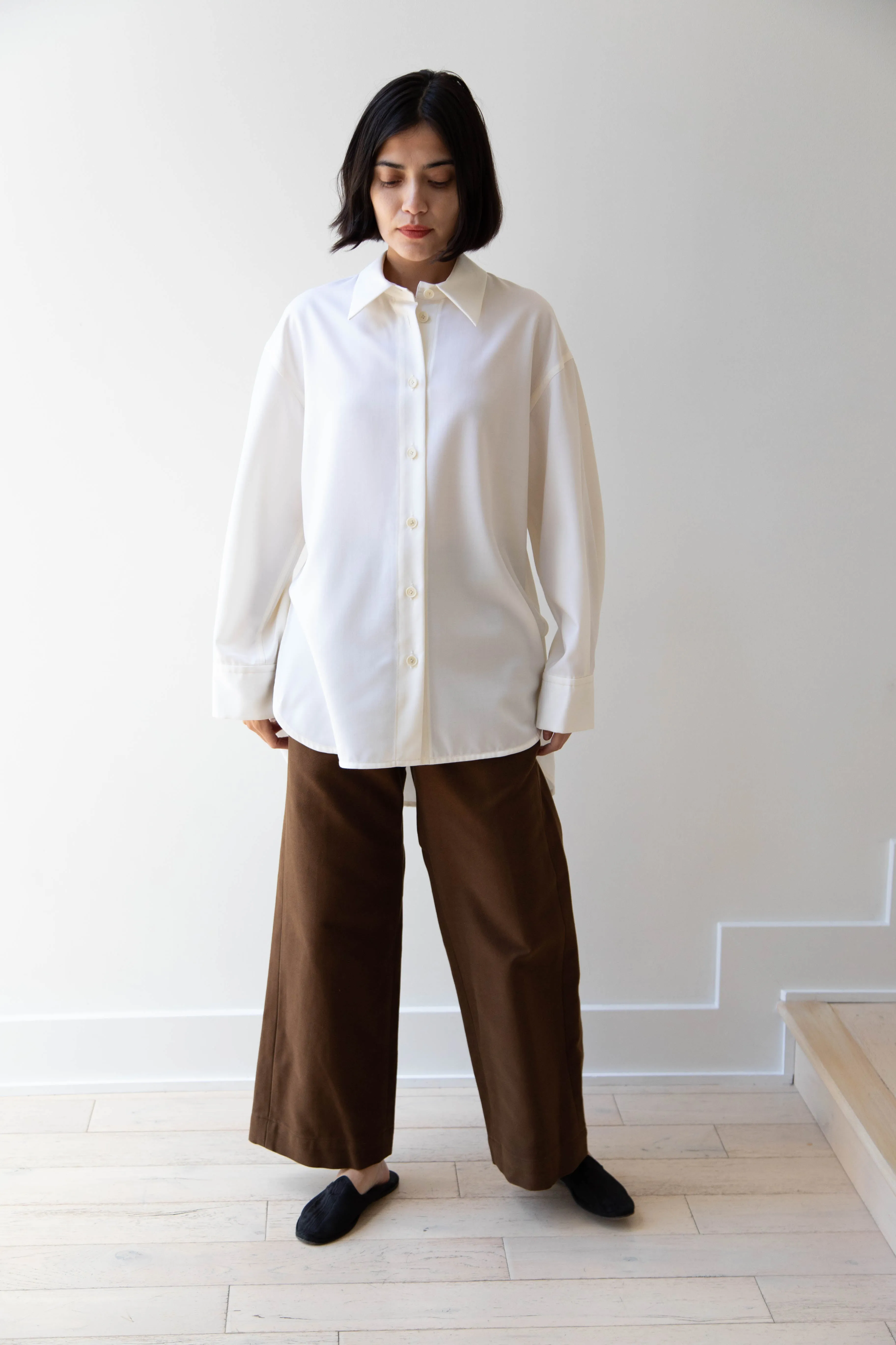 Sayaka Davis | Oversized Shirt in Ivory Wool Gabardine