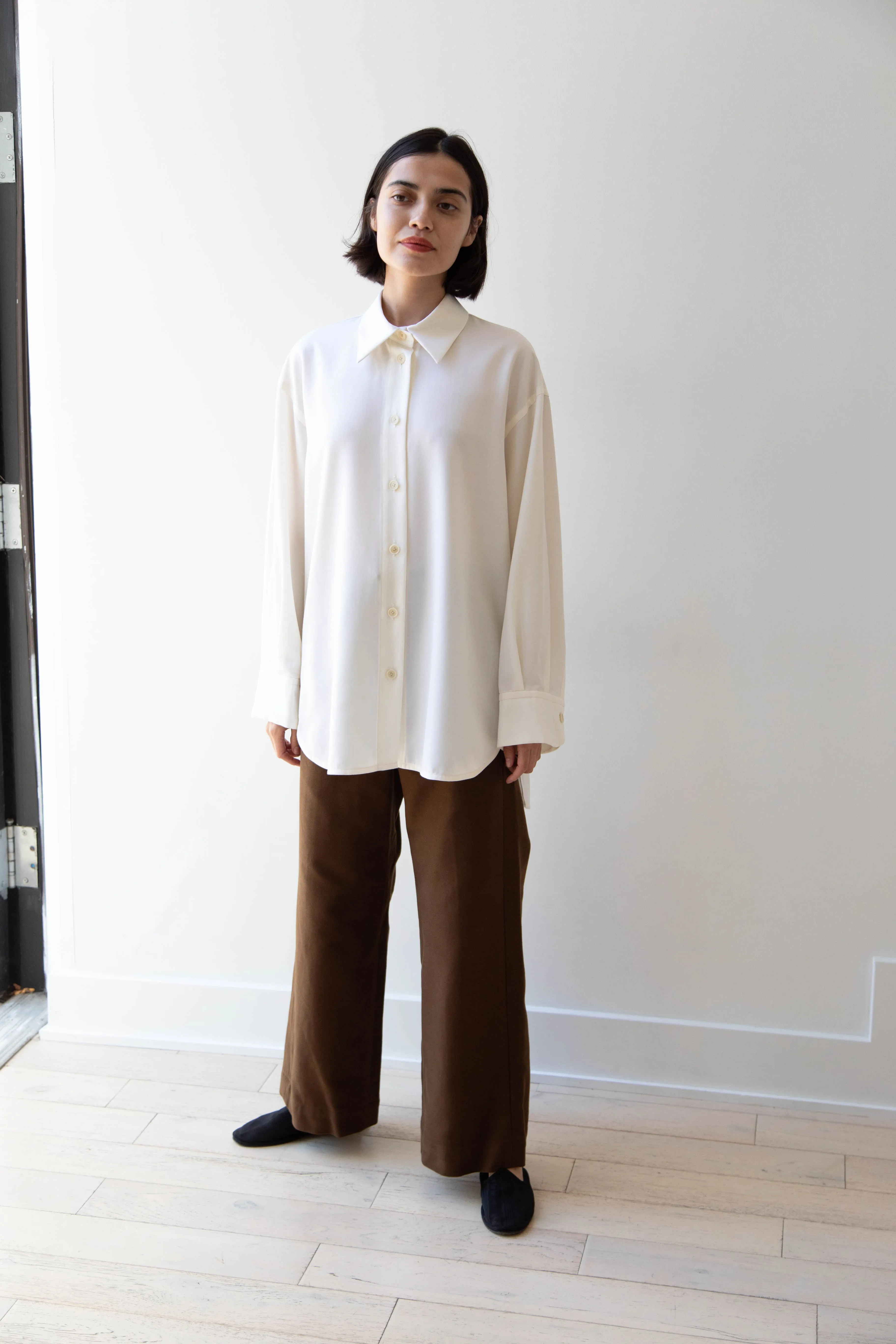 Sayaka Davis | Oversized Shirt in Ivory Wool Gabardine