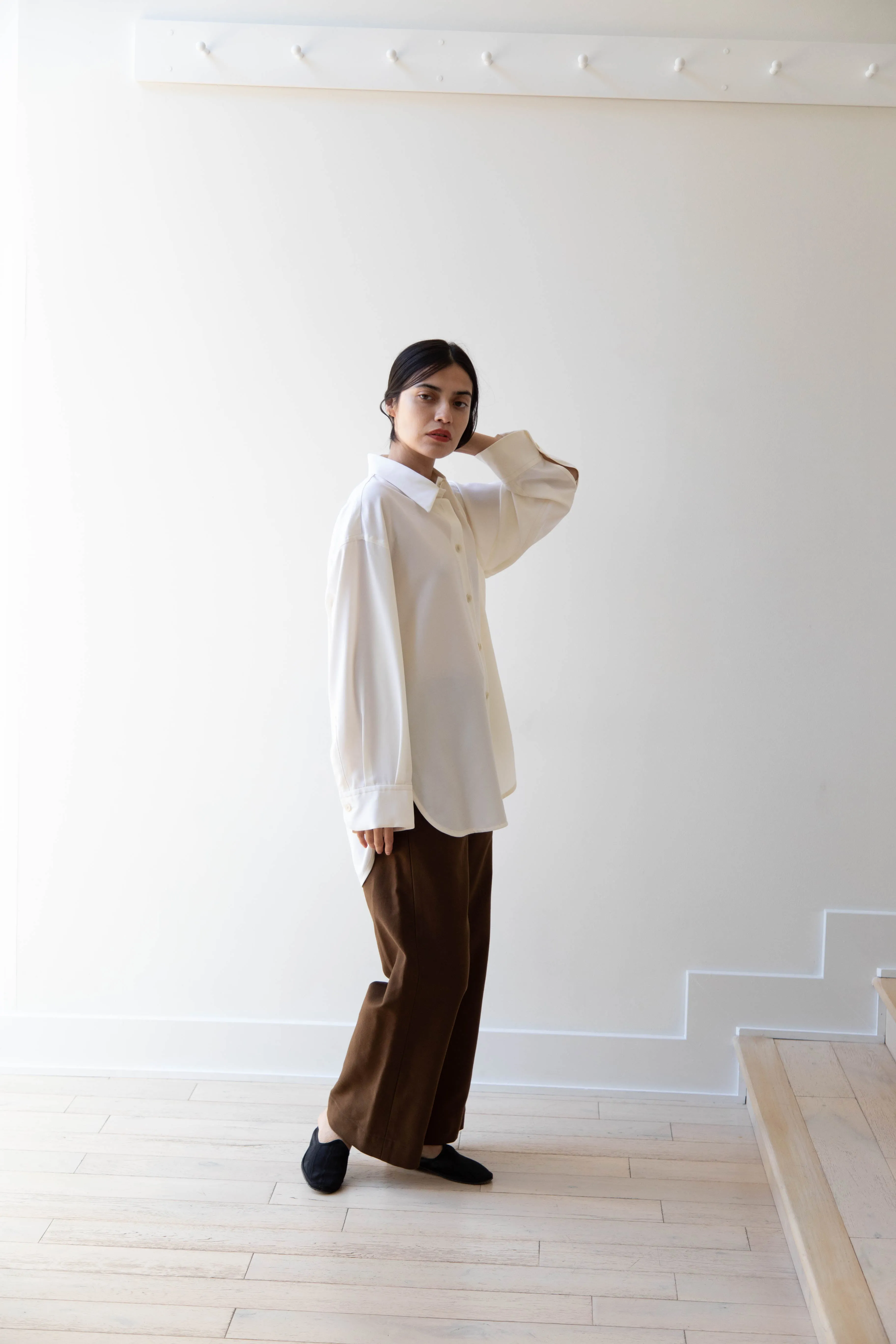 Sayaka Davis | Oversized Shirt in Ivory Wool Gabardine