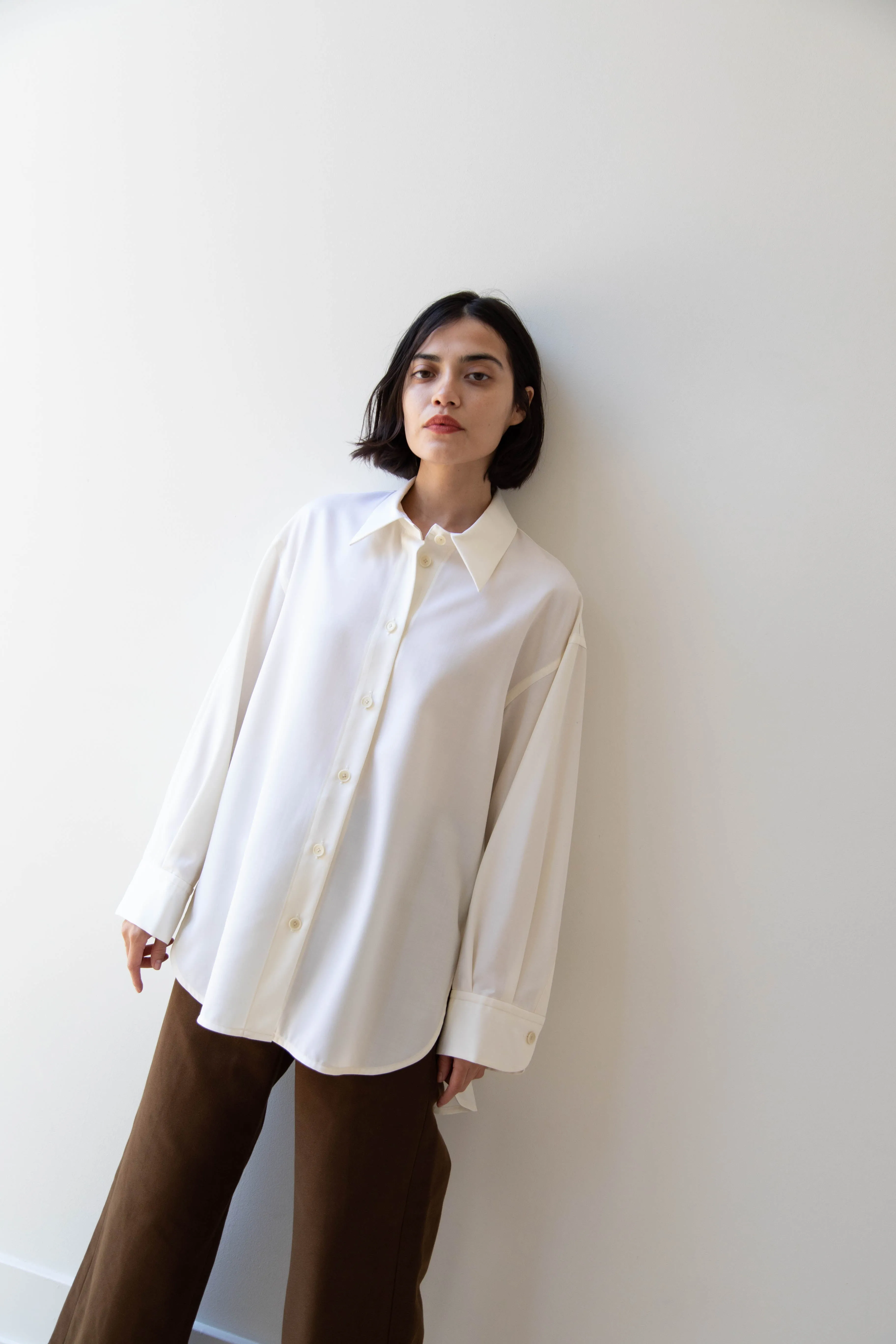 Sayaka Davis | Oversized Shirt in Ivory Wool Gabardine