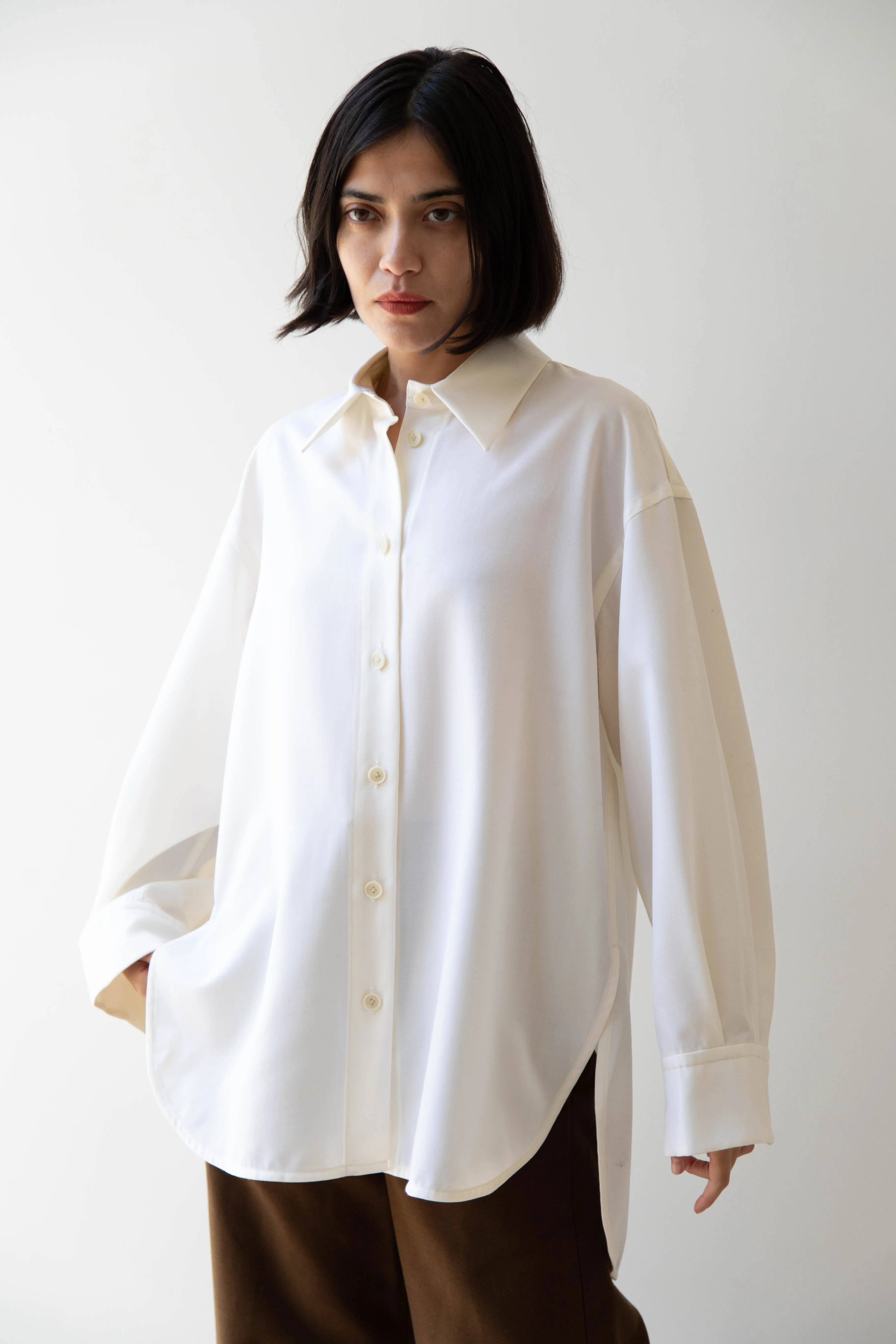 Sayaka Davis | Oversized Shirt in Ivory Wool Gabardine