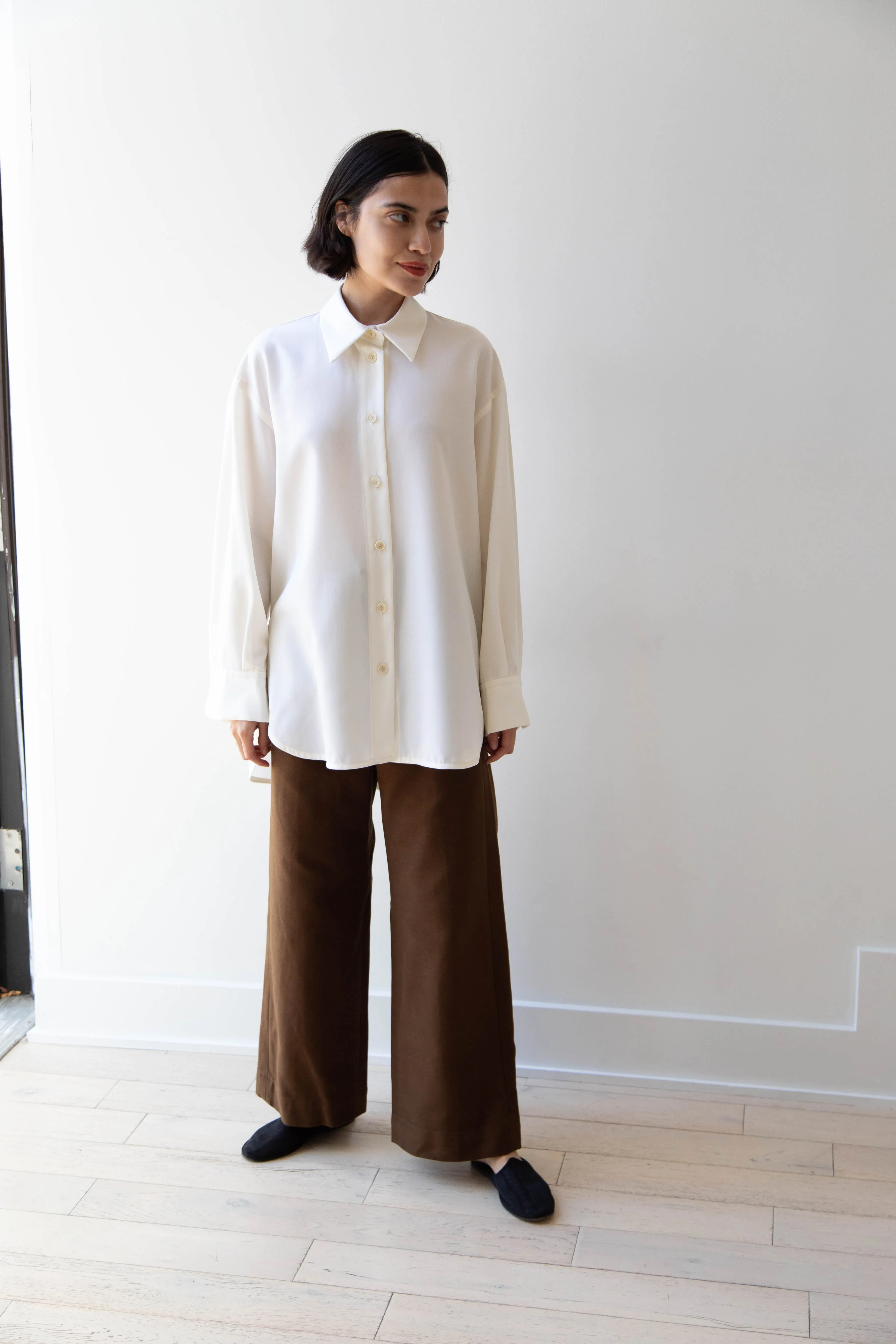 Sayaka Davis | Oversized Shirt in Ivory Wool Gabardine
