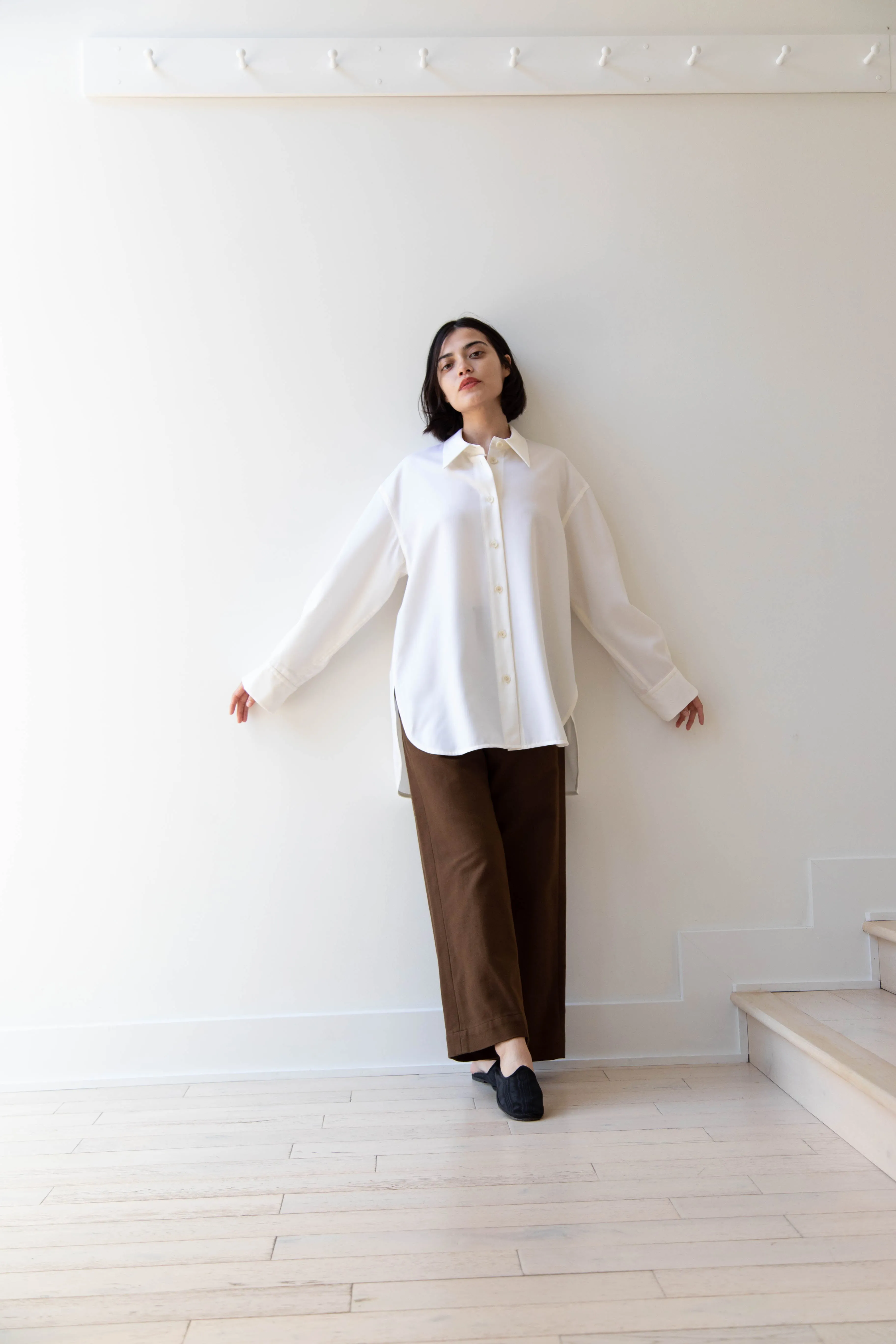 Sayaka Davis | Oversized Shirt in Ivory Wool Gabardine