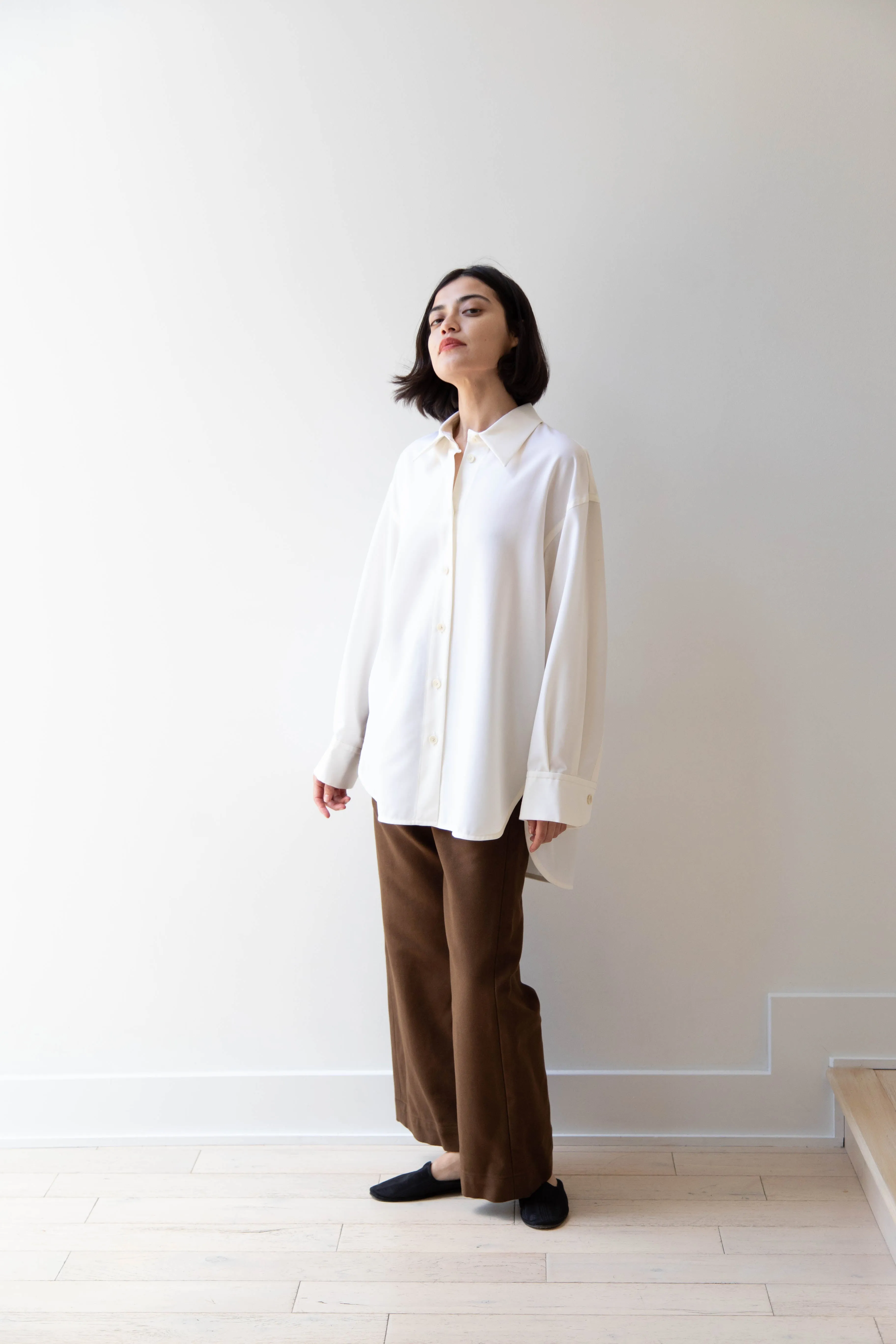 Sayaka Davis | Oversized Shirt in Ivory Wool Gabardine