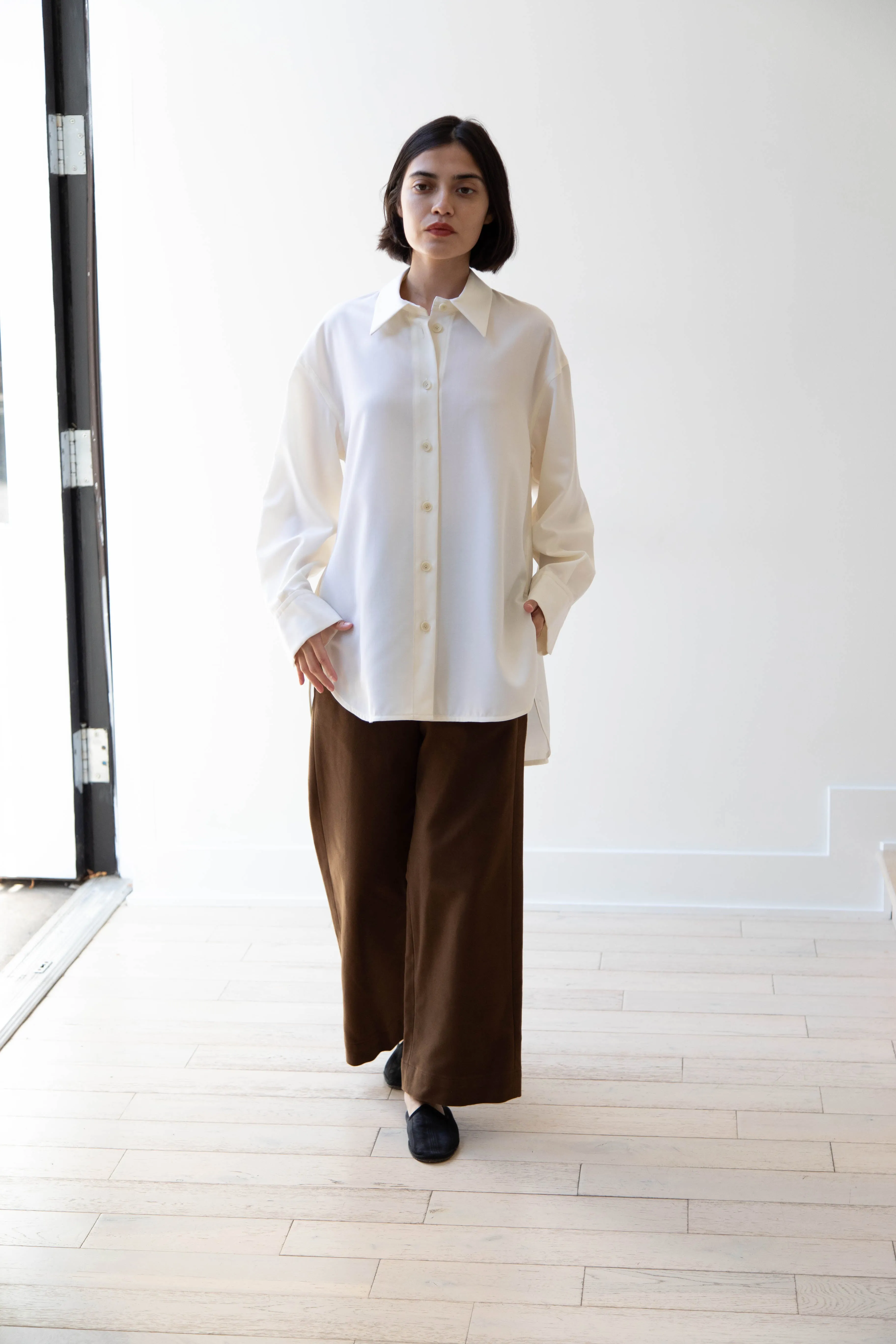 Sayaka Davis | Oversized Shirt in Ivory Wool Gabardine