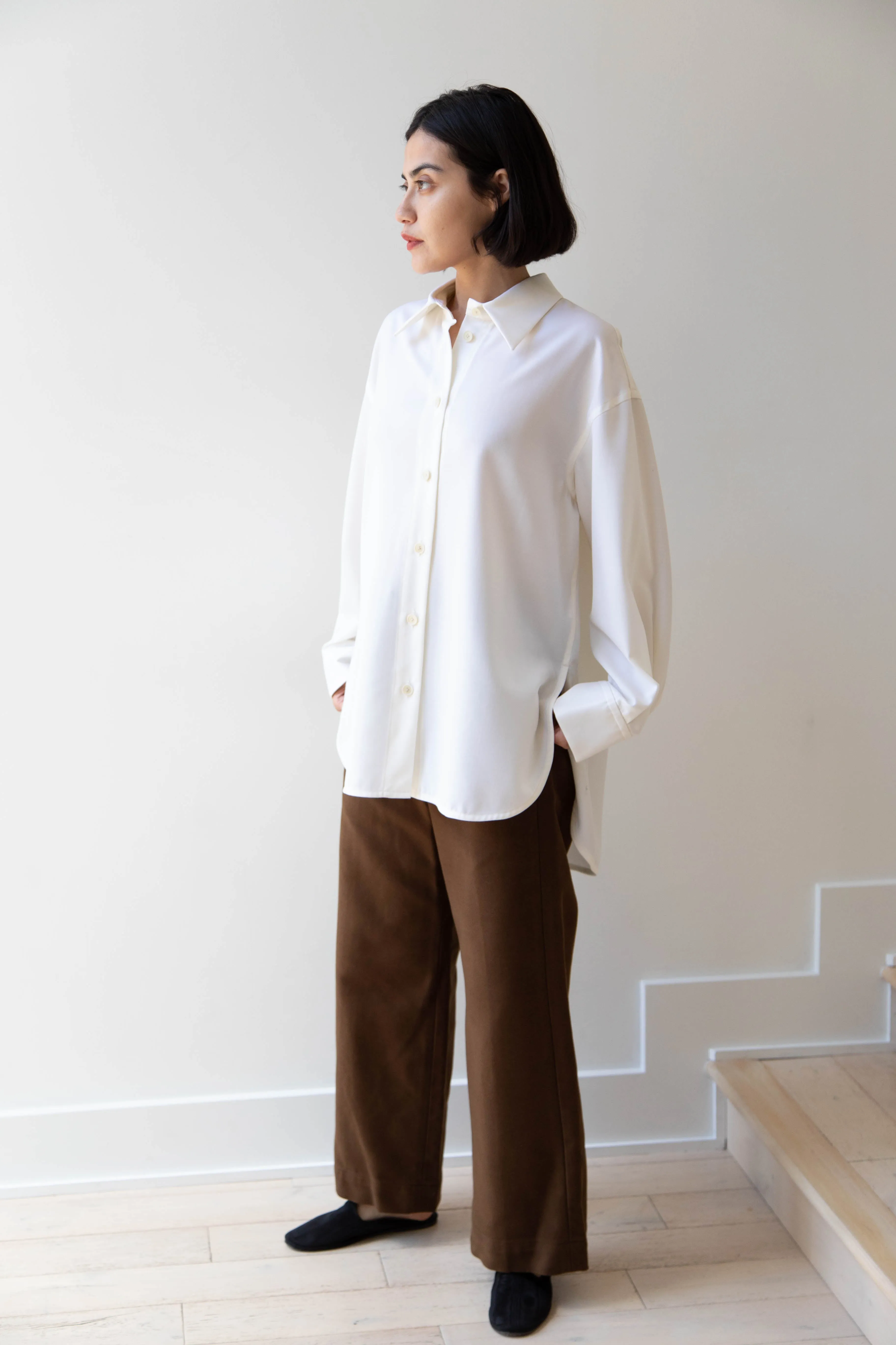 Sayaka Davis | Oversized Shirt in Ivory Wool Gabardine