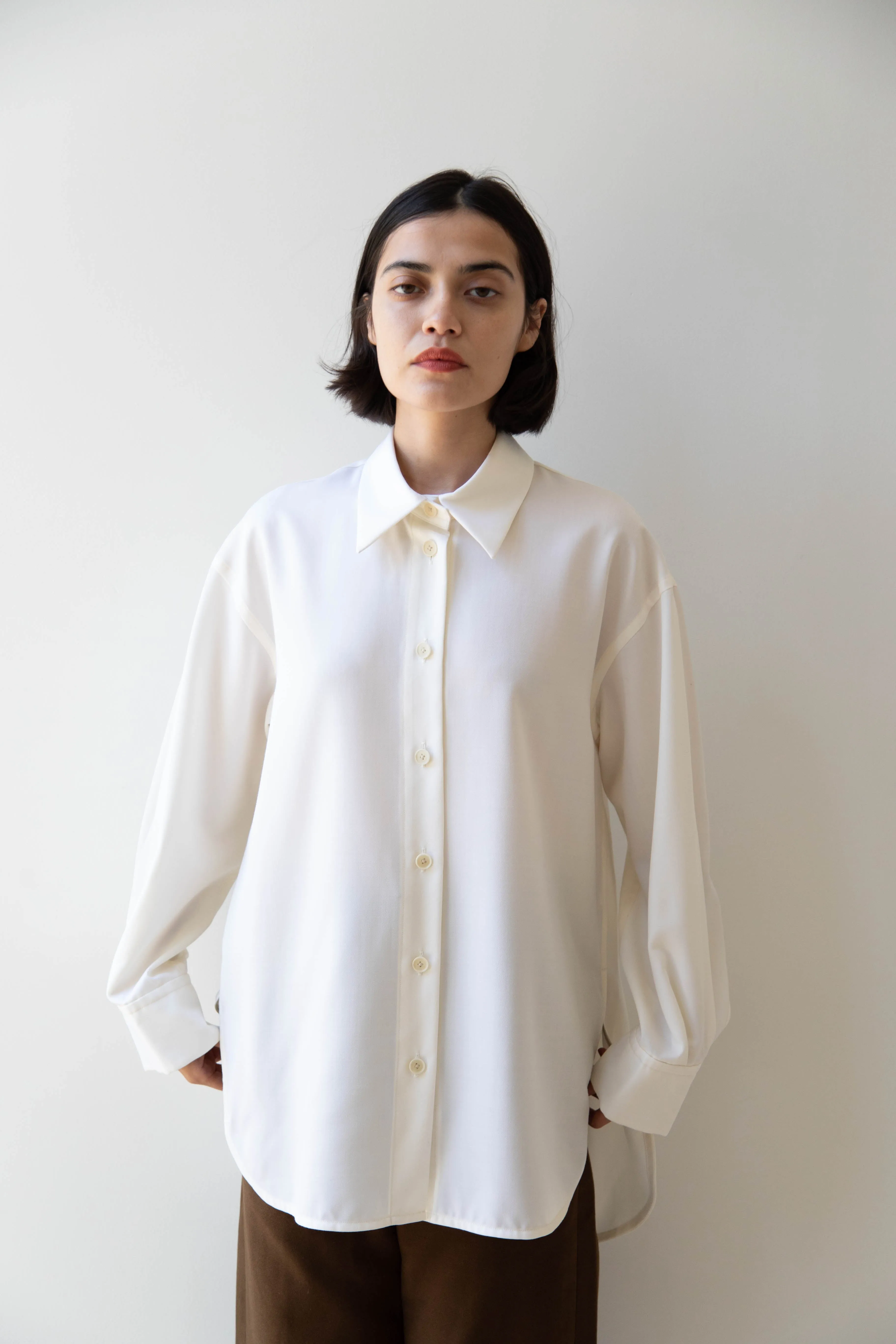 Sayaka Davis | Oversized Shirt in Ivory Wool Gabardine