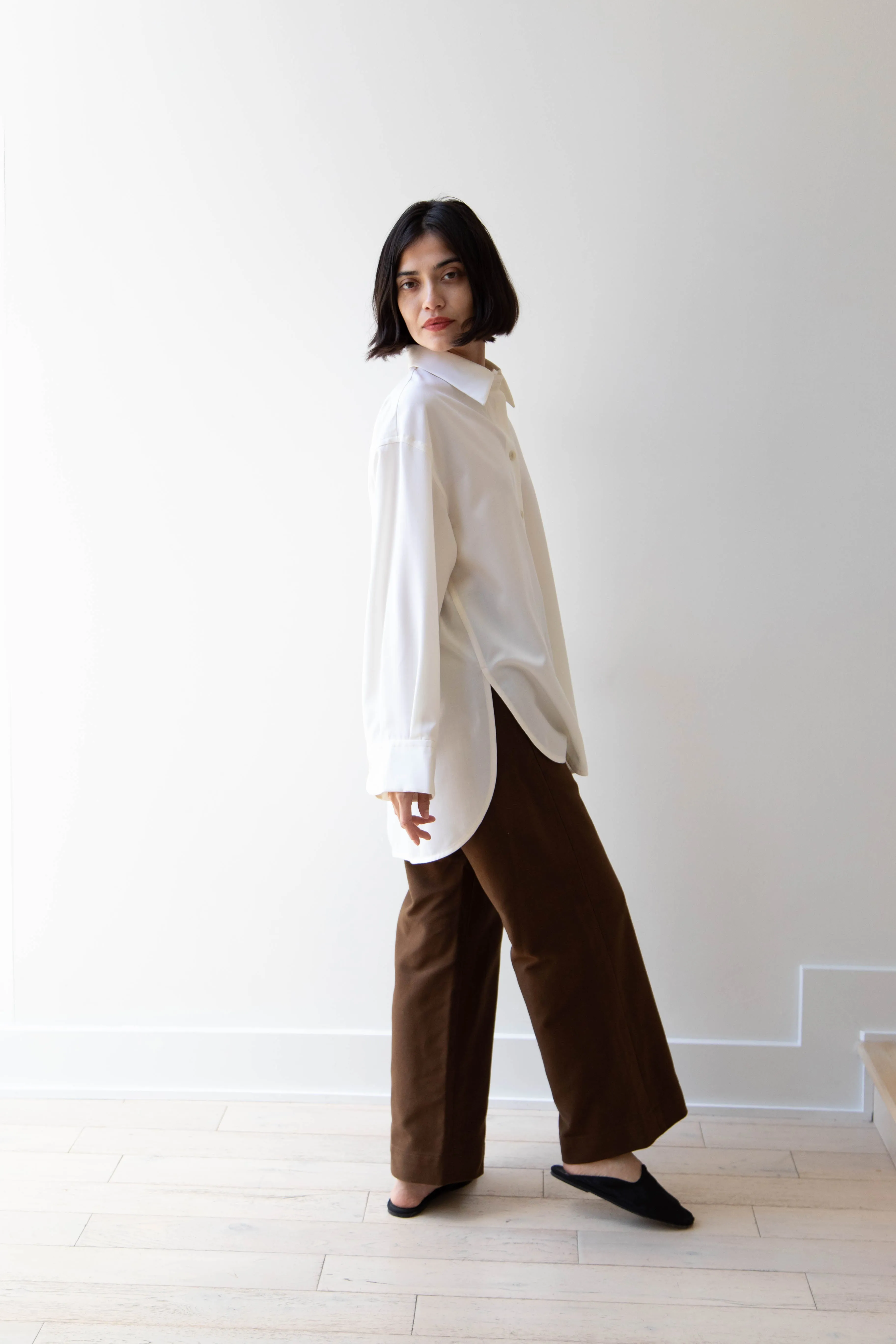 Sayaka Davis | Oversized Shirt in Ivory Wool Gabardine