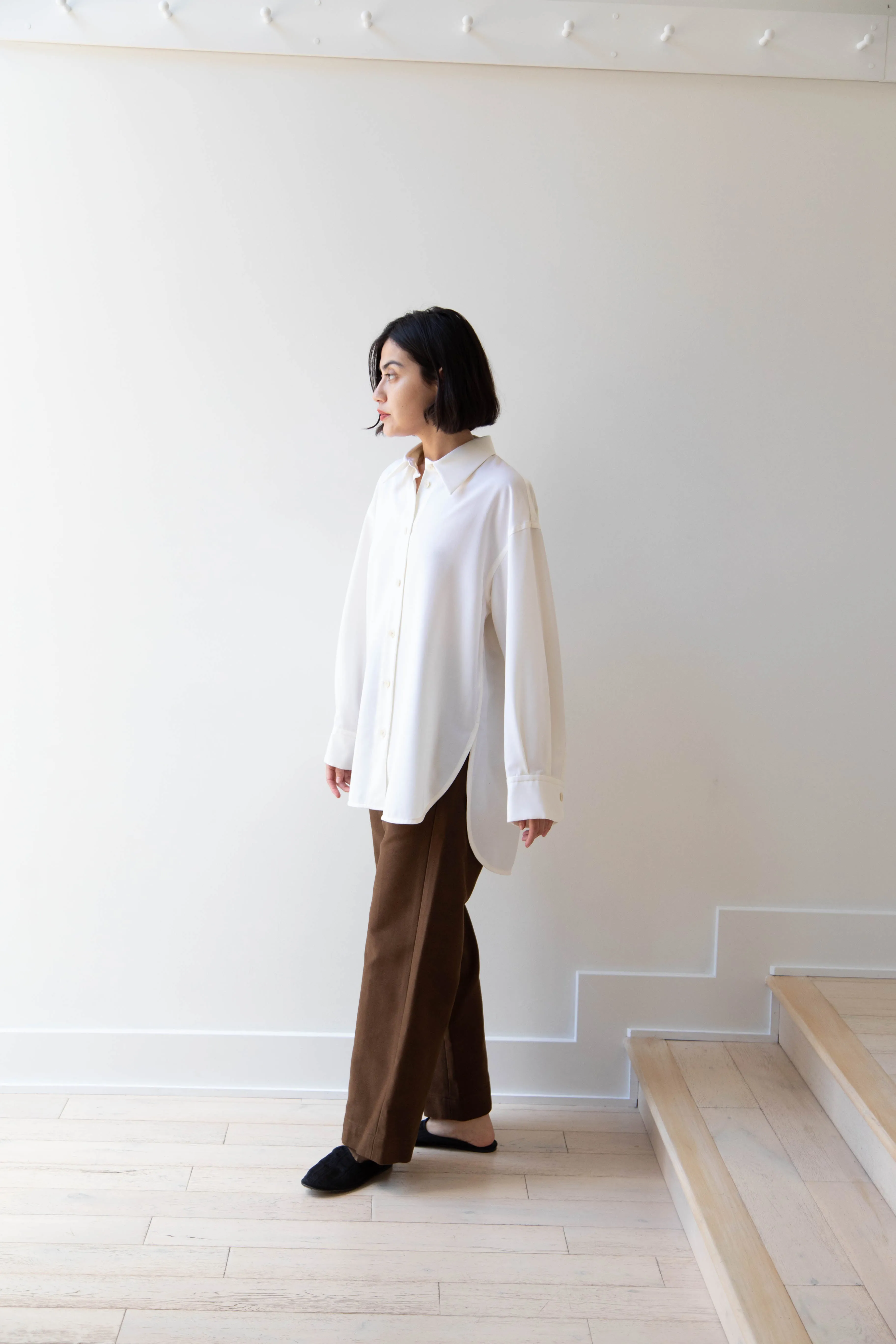 Sayaka Davis | Oversized Shirt in Ivory Wool Gabardine