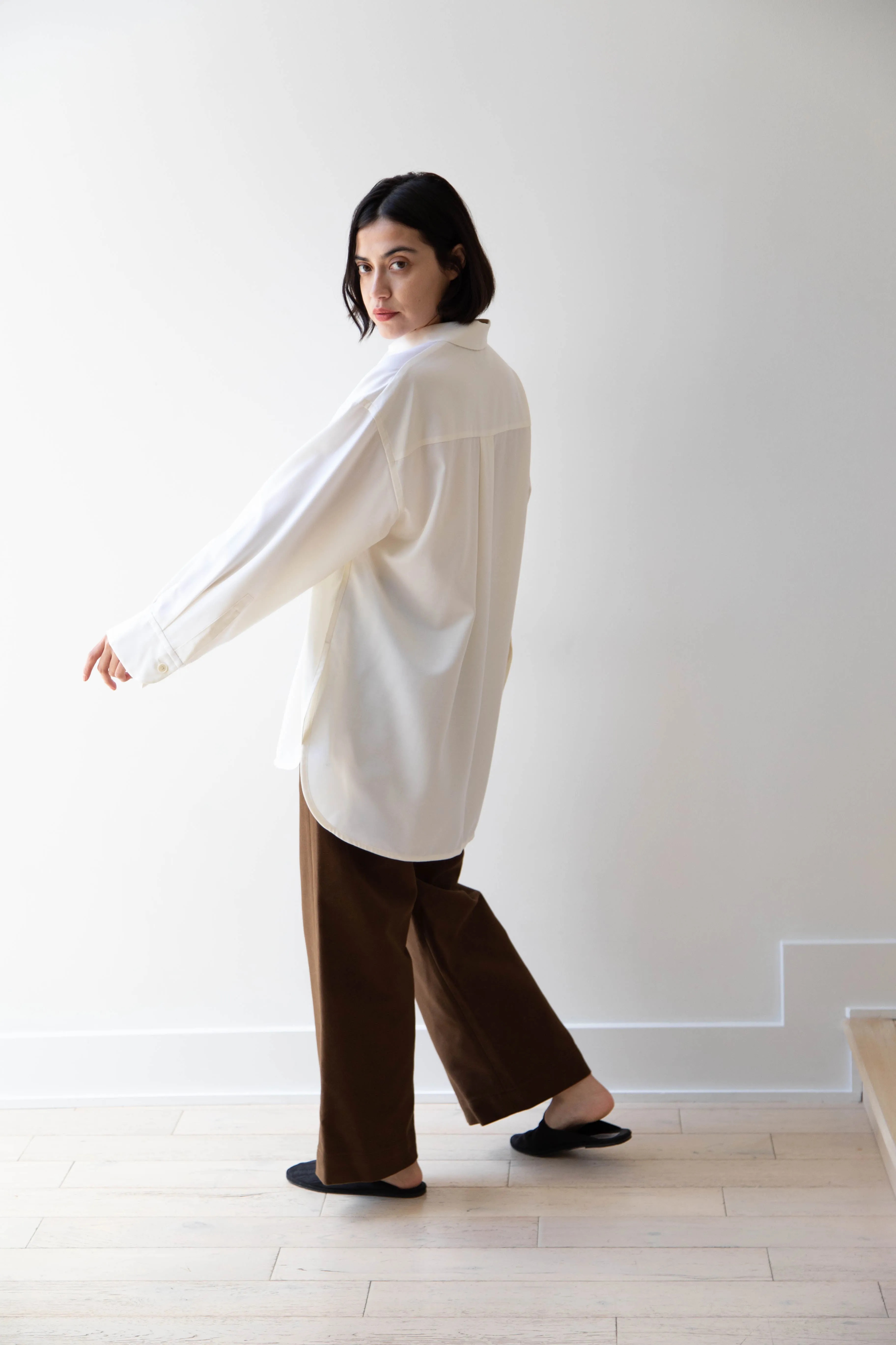 Sayaka Davis | Oversized Shirt in Ivory Wool Gabardine
