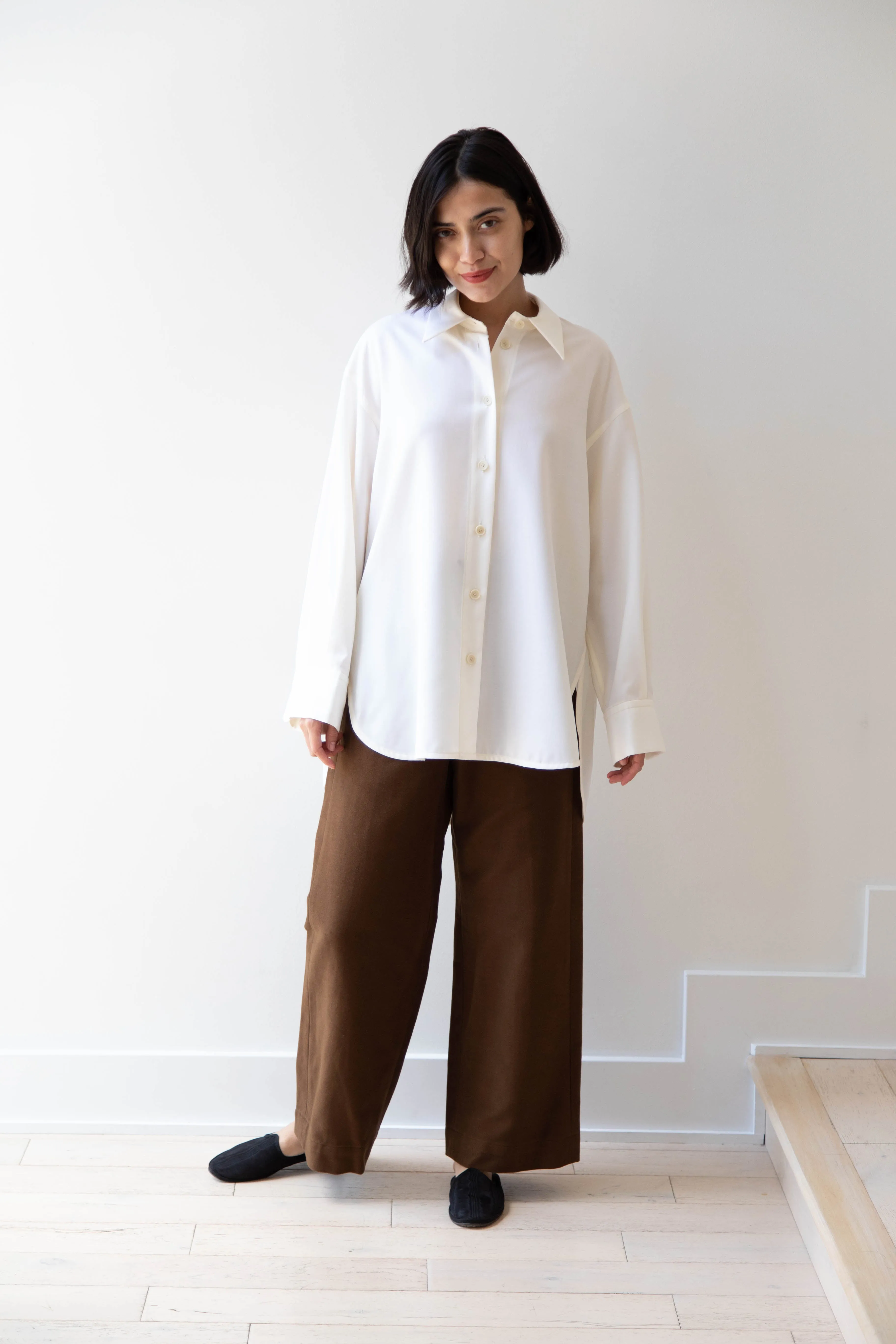 Sayaka Davis | Oversized Shirt in Ivory Wool Gabardine