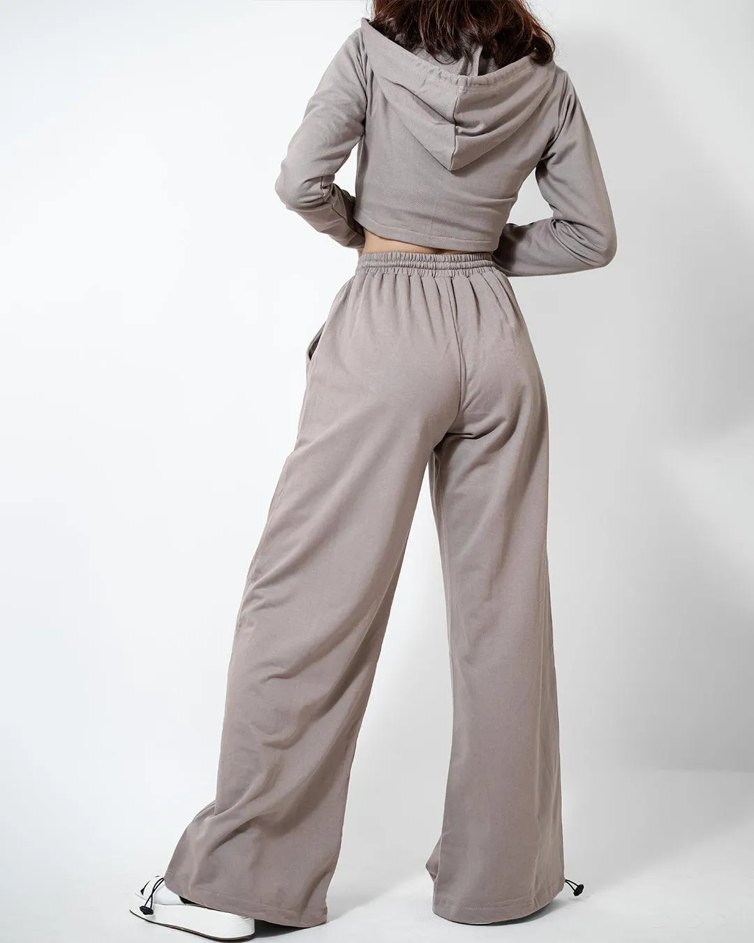 Set Of Three : Corset Style Hoodie With Sleeveless Crop Top & Bottom In Mocha
