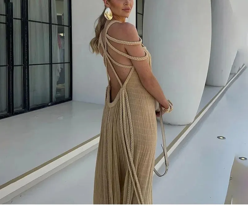 Sexy Black Backless Strappy Maxi Dress