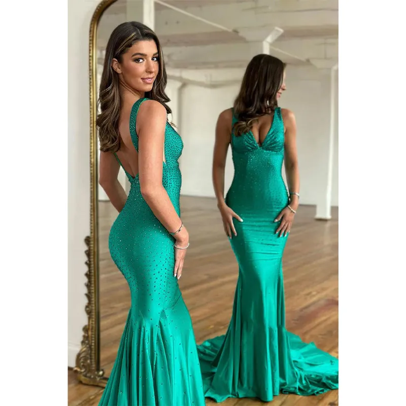 Sexy V Neck Beads Mermaid Prom Dress for Women