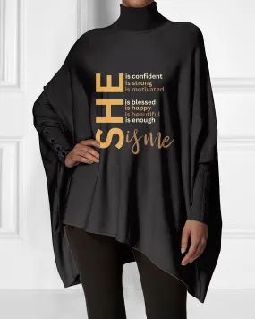 She Is Me Letter Printing Irregular High Neck Top