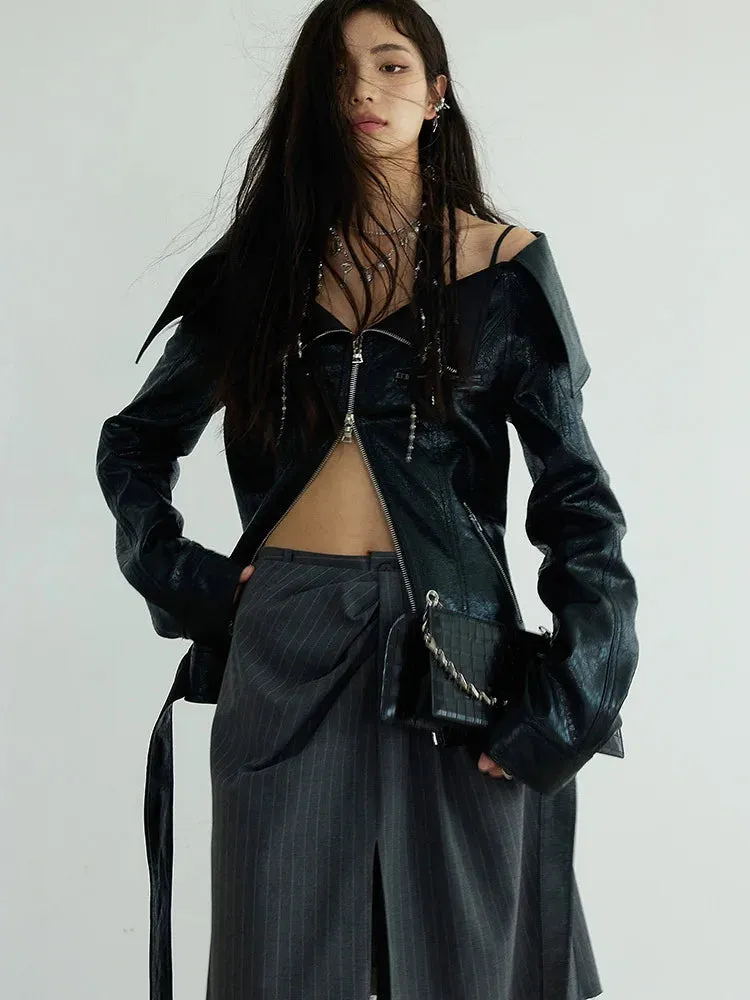 Shu Pinstripe Lace Skirt Pants