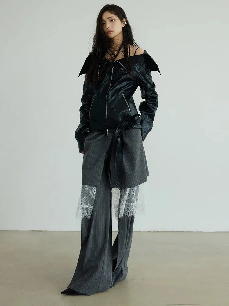 Shu Pinstripe Lace Skirt Pants