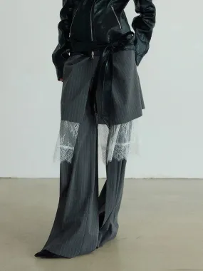 Shu Pinstripe Lace Skirt Pants