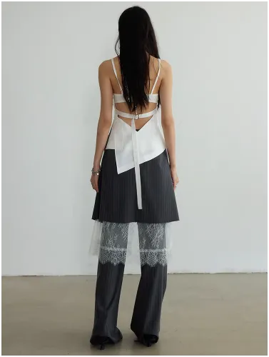 Shu Pinstripe Lace Skirt Pants