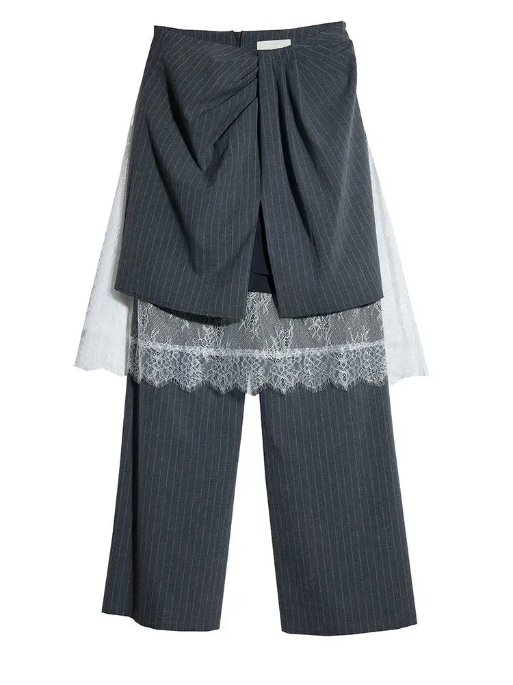 Shu Pinstripe Lace Skirt Pants
