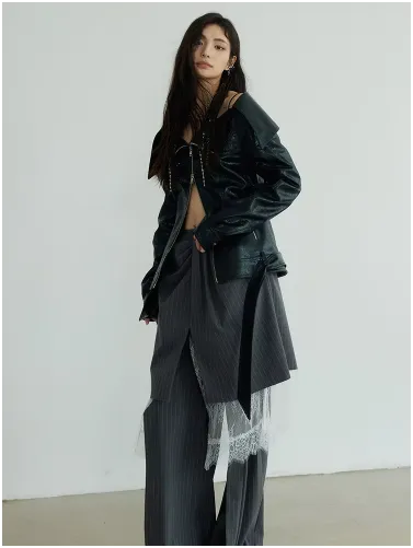Shu Pinstripe Lace Skirt Pants